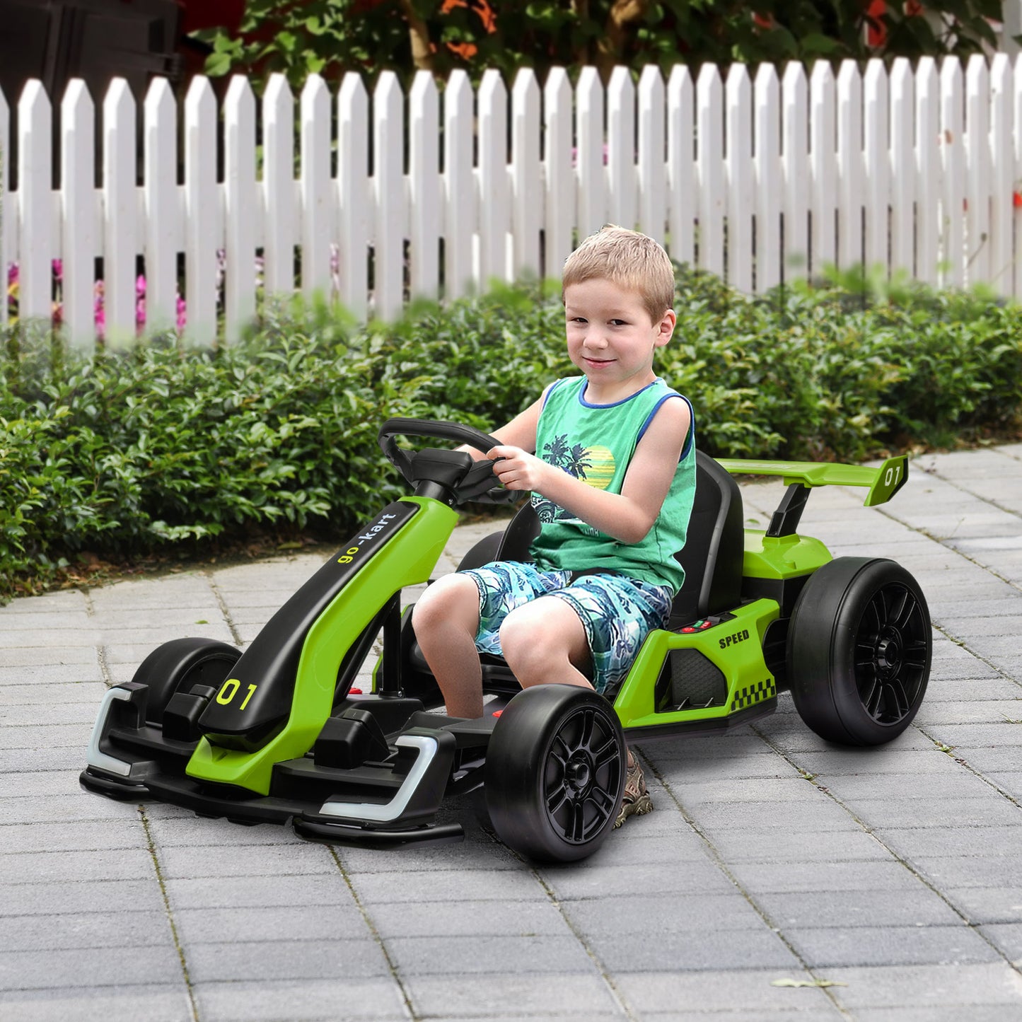 24V Electric Go Kart for Kids with Adjustable Seat for 6-12 Years