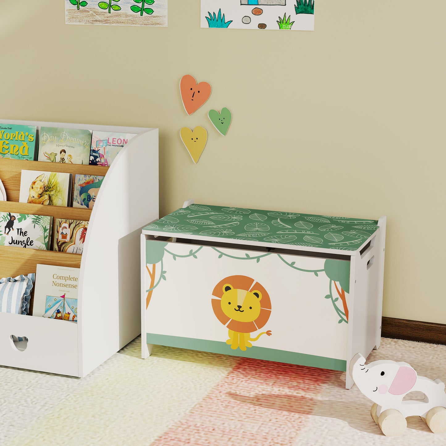 Toy Box with Lid, Safety Hinges and Groove Handles