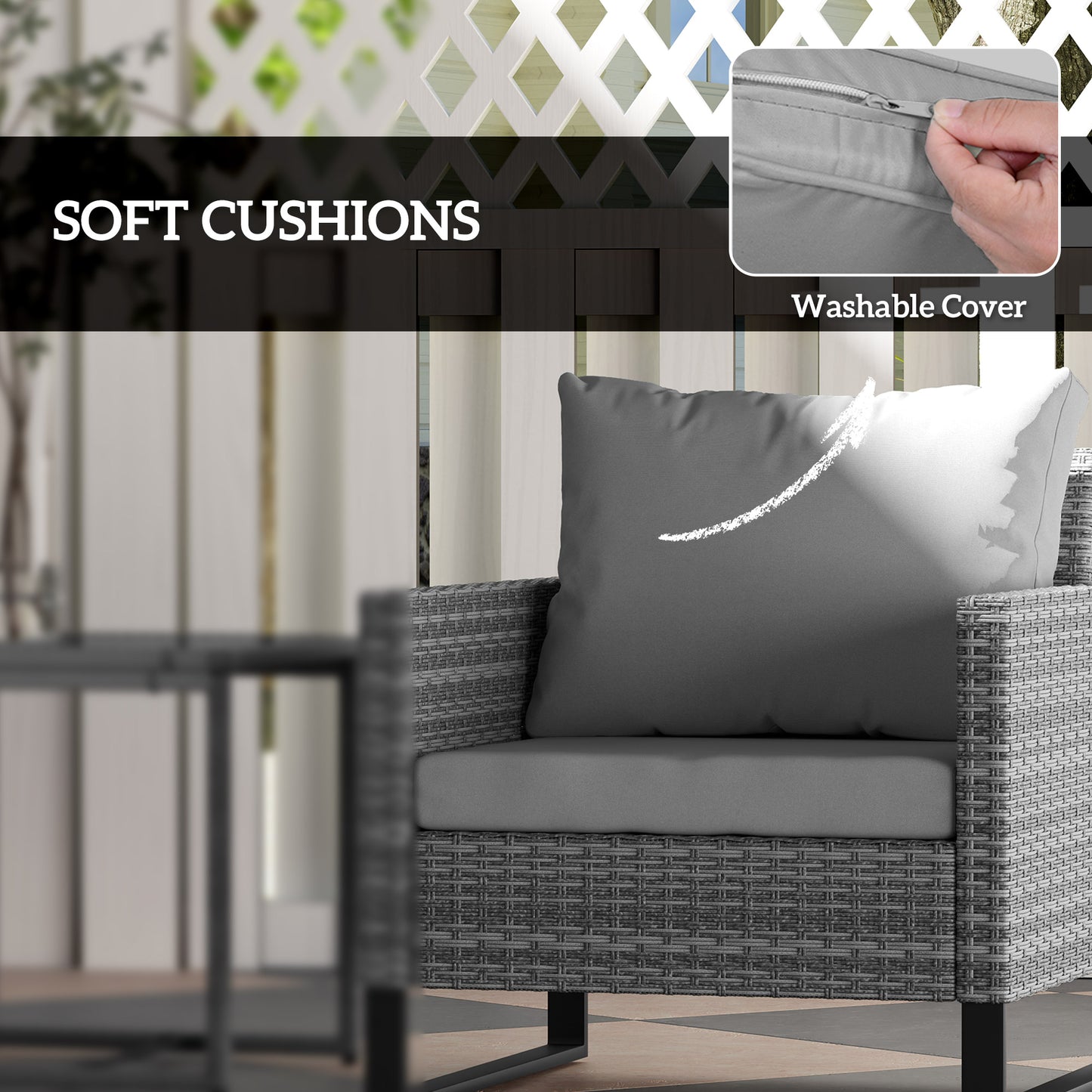 3 Pieces Rattan Bistro Set with 4 Cushions