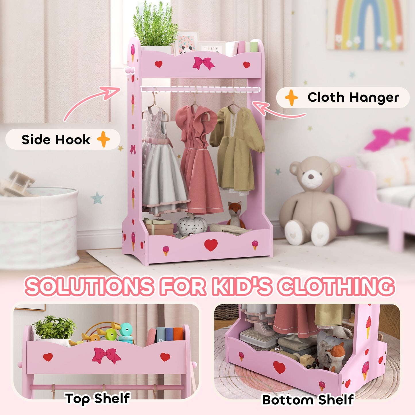 Kids Clothes Rail, Kids Dressing Mirror with 360° Rotating (1)