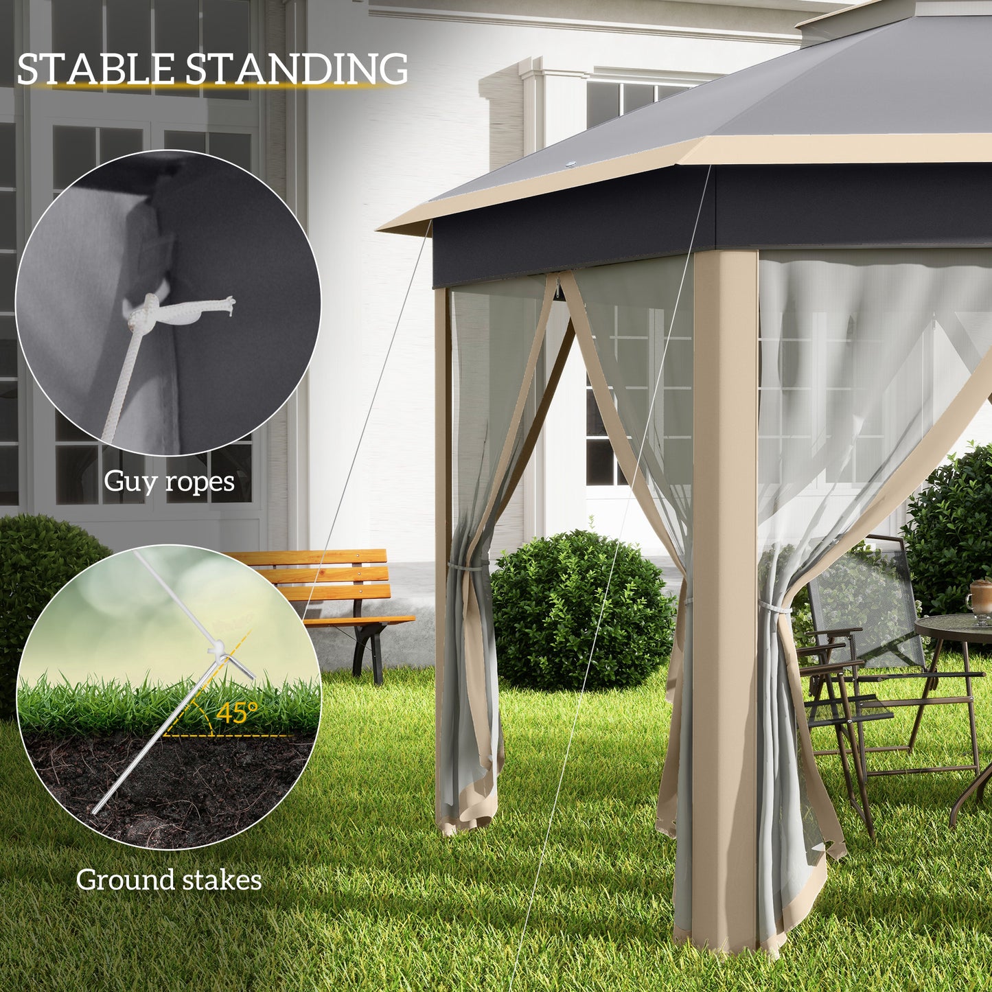 Hexagon Pop Up Gazebo Outdoor Patio Gazebo Double Roof Instant