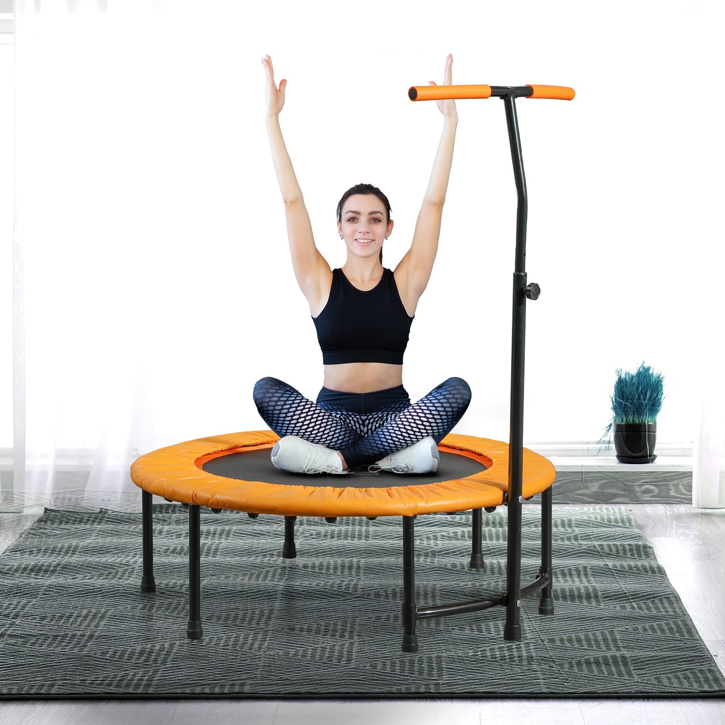 40" Fitness Trampoline with Adjustable Handle, Rebounder Trampoline