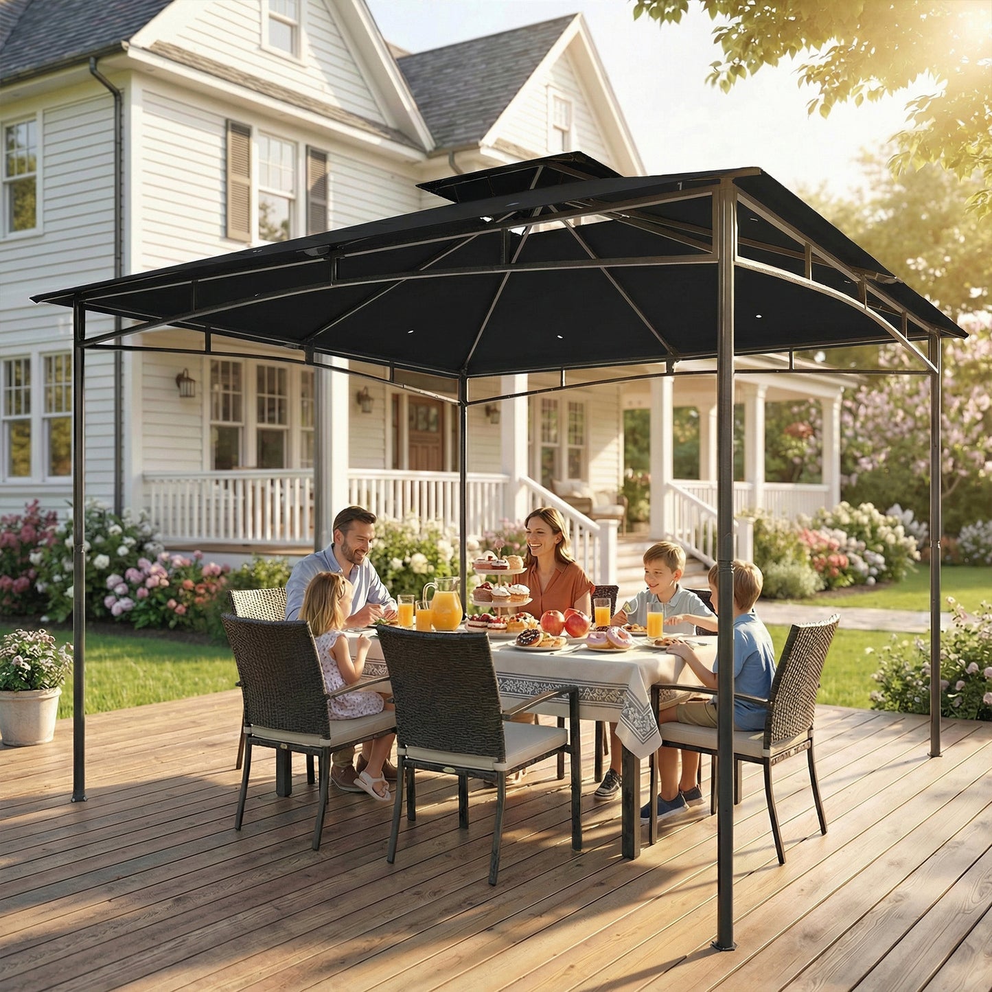 3 x 3 m Gazebo, Garden Gazebo with 2-Tier Roof, Metal Frame