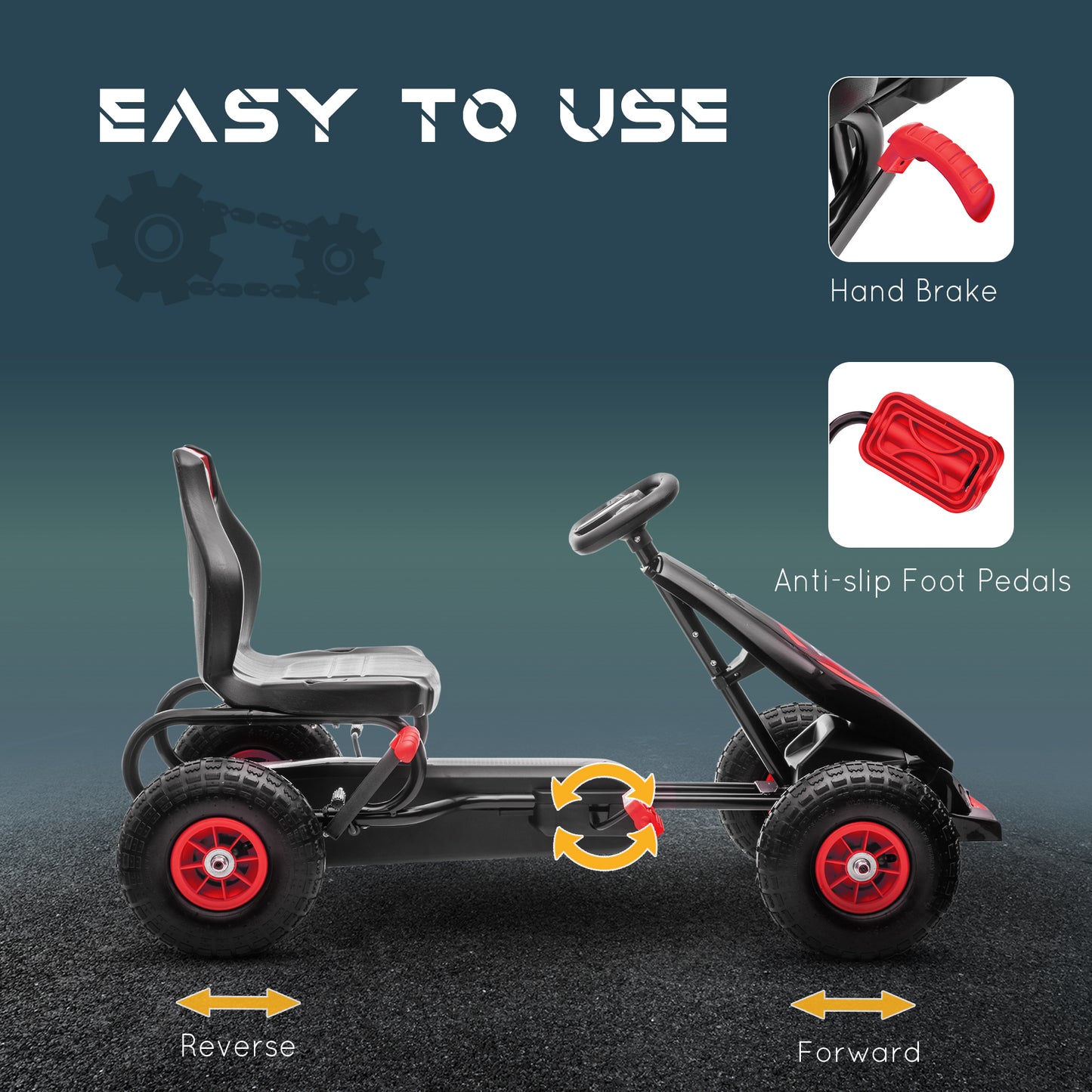 Kids Pedal Go Kart, with Adjustable Seat, Inflatable Tyres