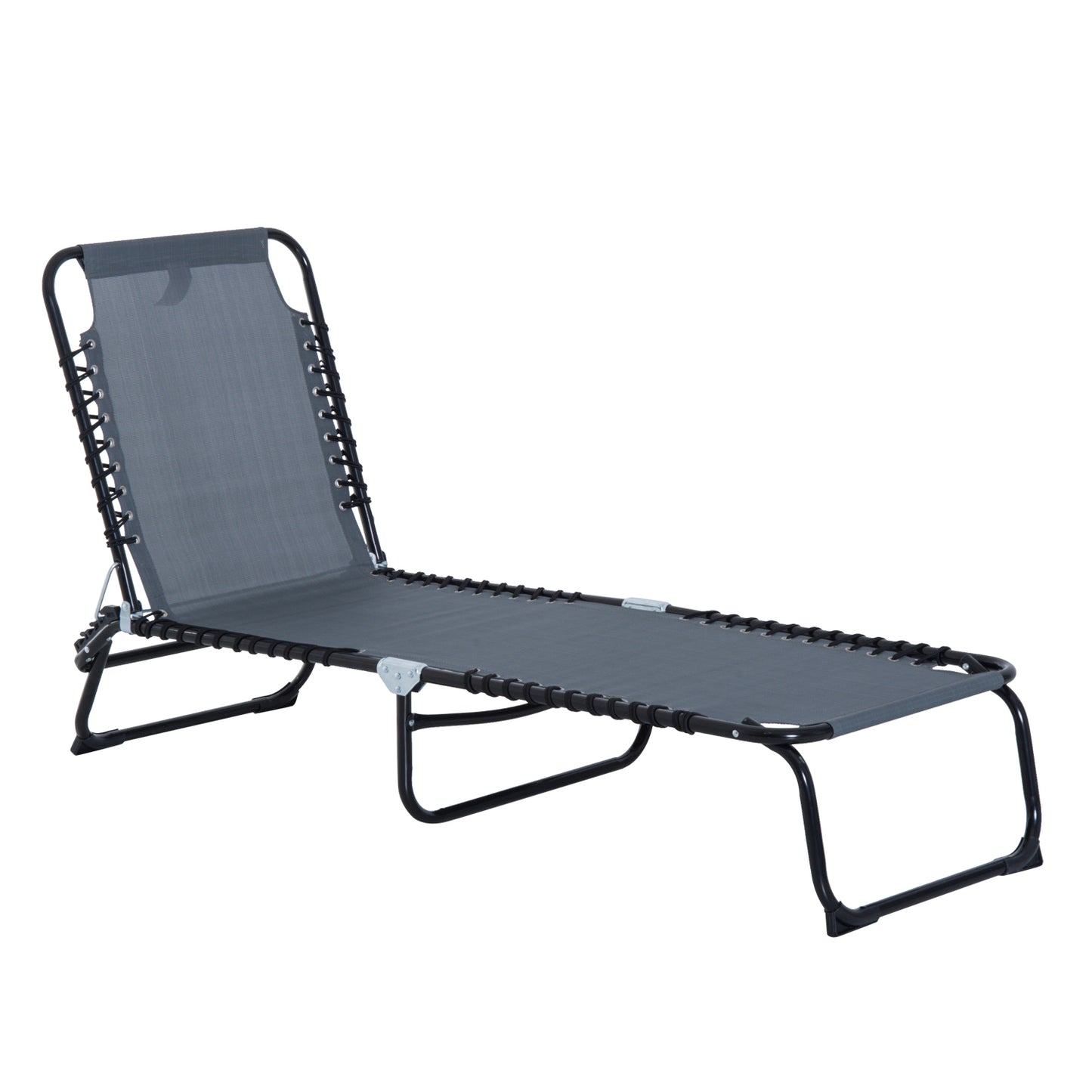 Foldable Sun Lounger, Outdoor 4 Level Adjustable Backrest Reclining