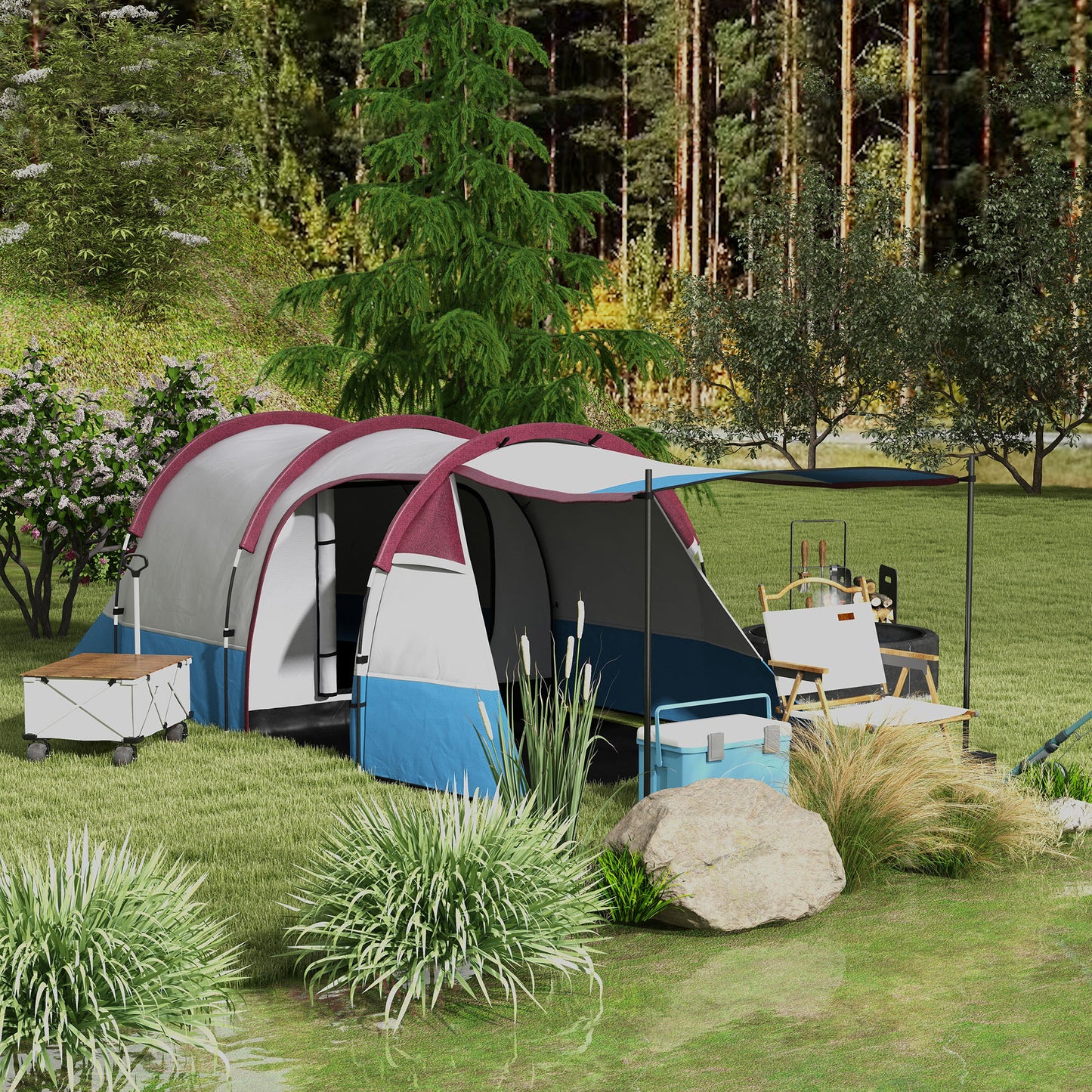 Camping Tent, Large Tunnel Tent with Bedroom and Living Area