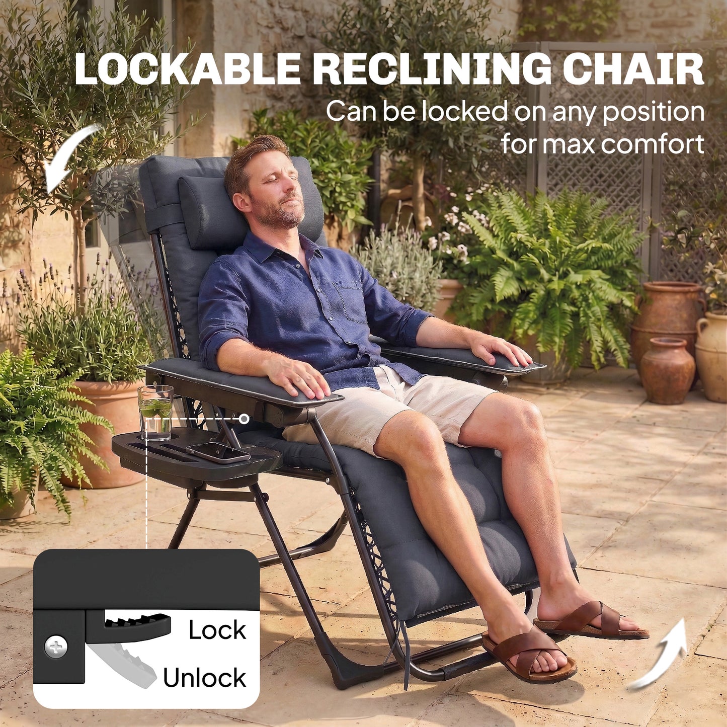 Zero Gravity Chair, Folding Sun Lounger Reclining Garden Chair