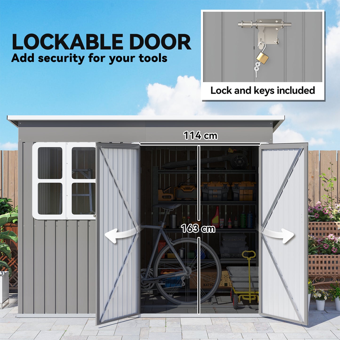 8.5 x 6ft Storage Shed Galvanised Steel Garden Shed