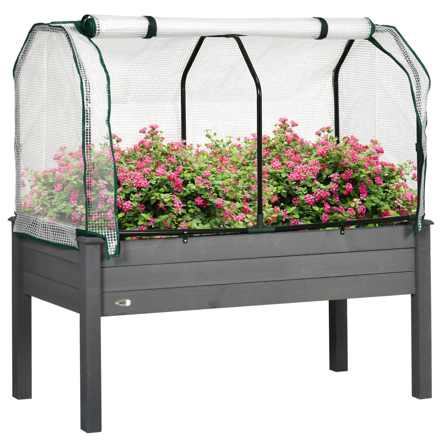 Raised Garden Bed Outdoor Elevated Wood Planter Box w/ PE Cover