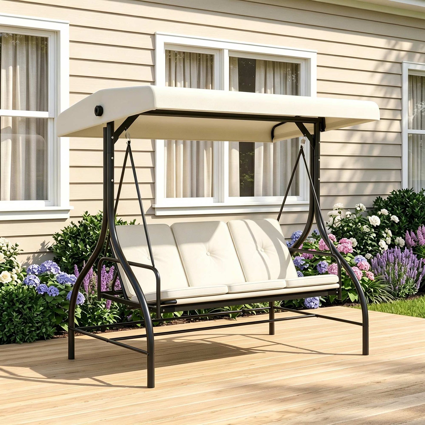 3 Seater Canopy Swing Chair, 2 in 1 Garden Swing Seat Bed