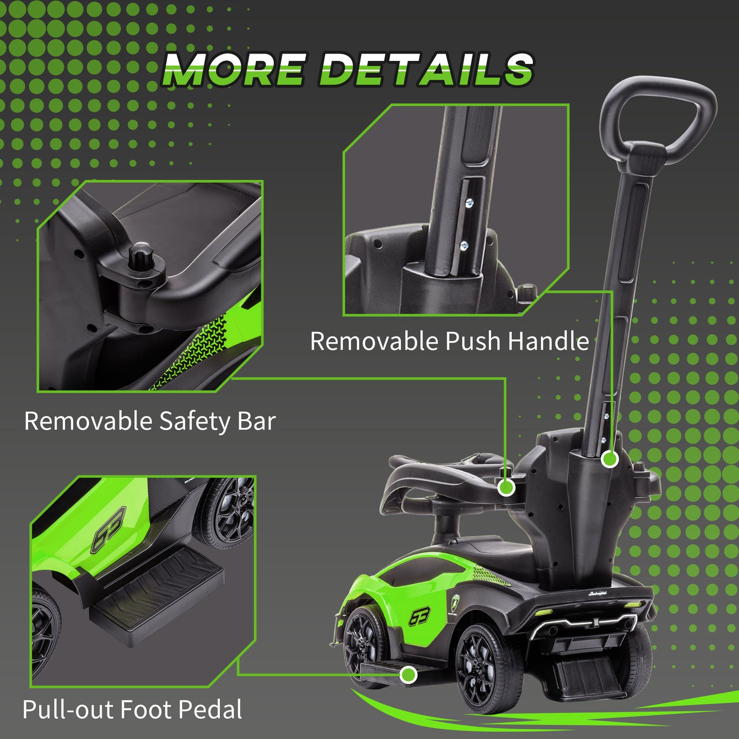 Kids 2-In-1 Lamborghini Ride-On and Stroller, with Horn