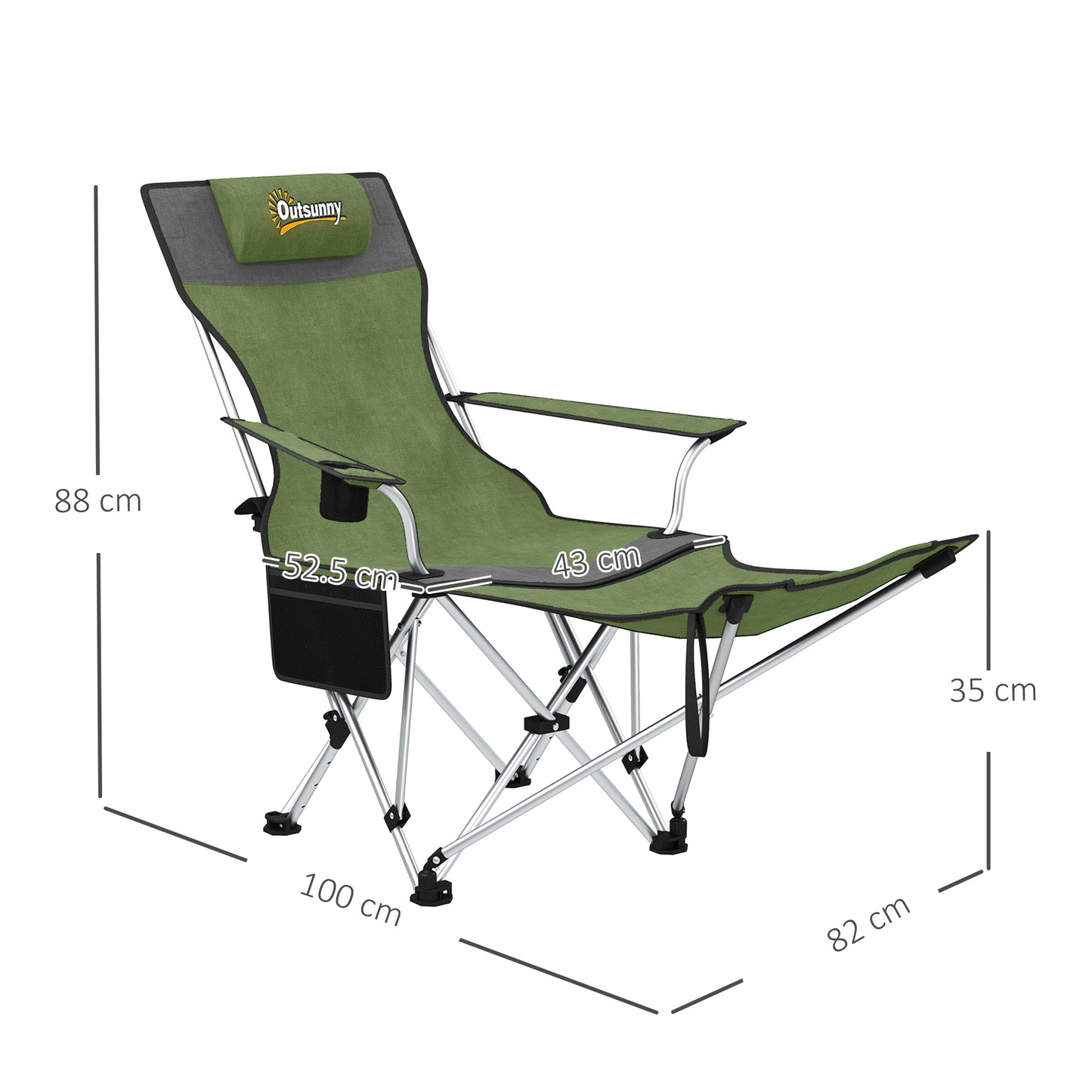 Set of 2 Reclining Folding Camping Chair w/ Detachable Footrest