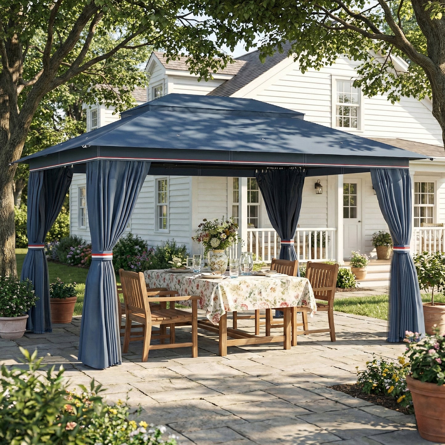 3 x 4 m Outdoor Garden Gazebo with Netting and Curtains