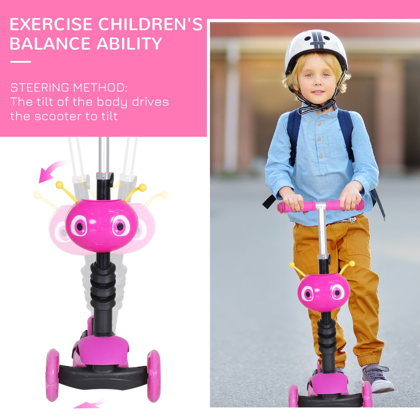 Adjustable Kids Toddler Scooter, with Removable Seat, Back Handle