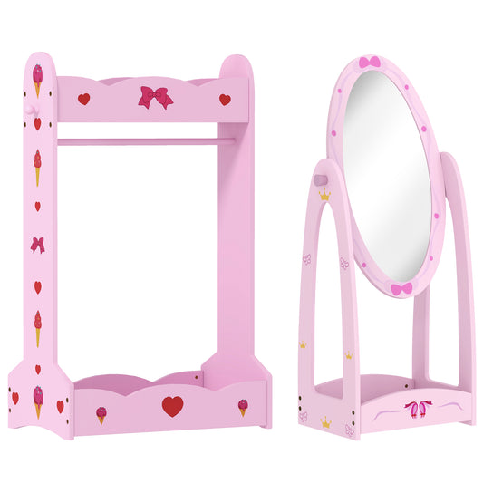 Kids Clothes Rail, Kids Dressing Mirror with 360° Rotating (1)