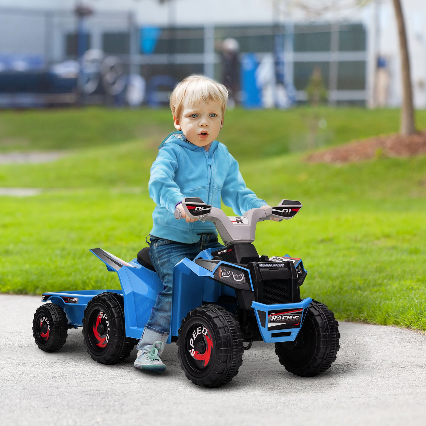 6V Quad Bike with Back Trailer, Wear-Resistant Wheels