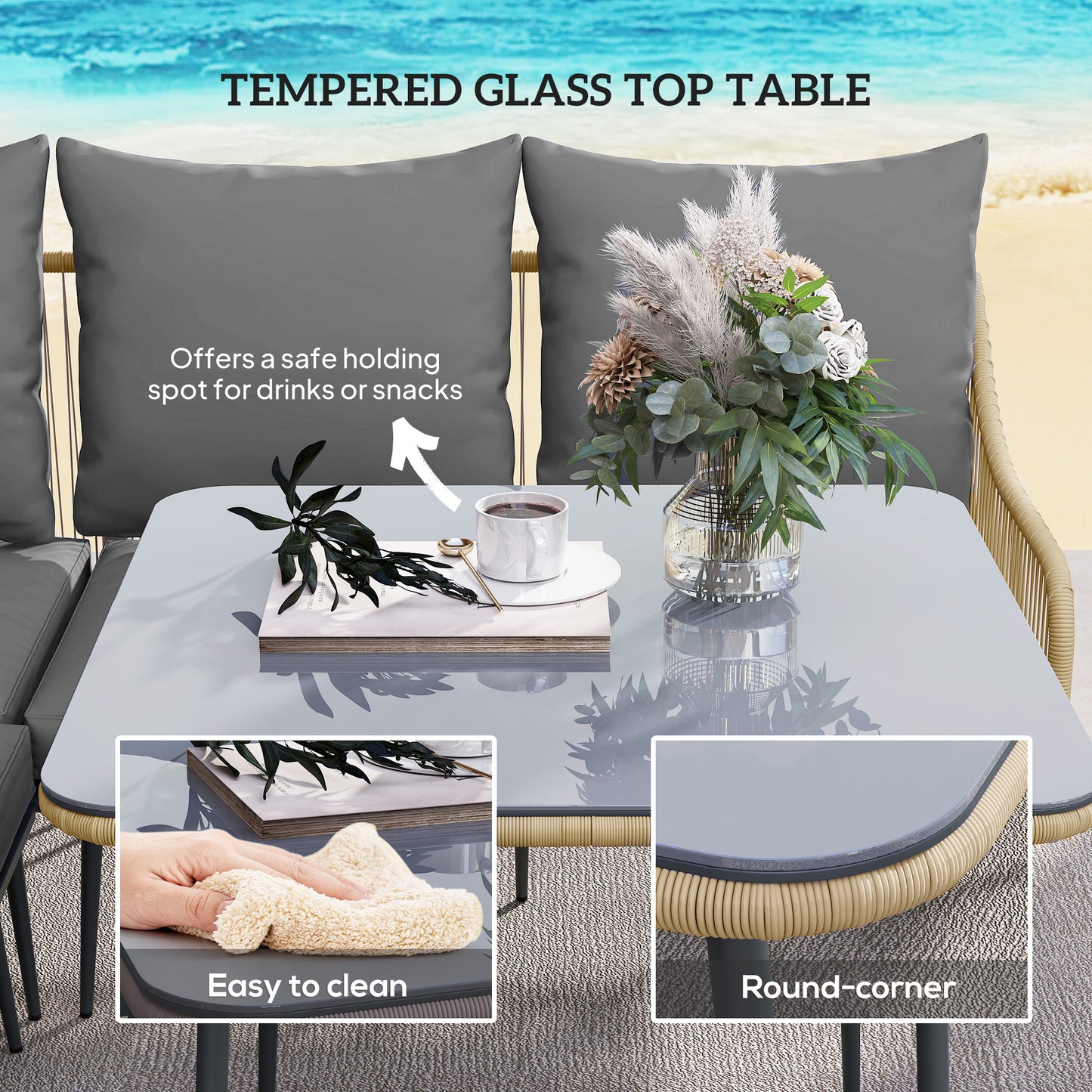 Six-Piece Rattan Strong Garden Sofa Set - Brown/Grey