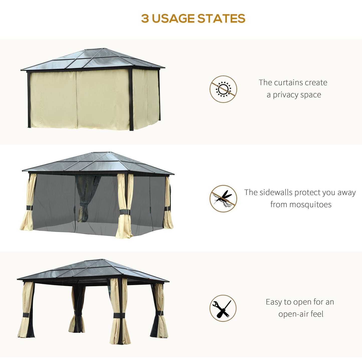 3.6 x 4m Hardtop Gazebo Canopy with Polycarbonate Roof