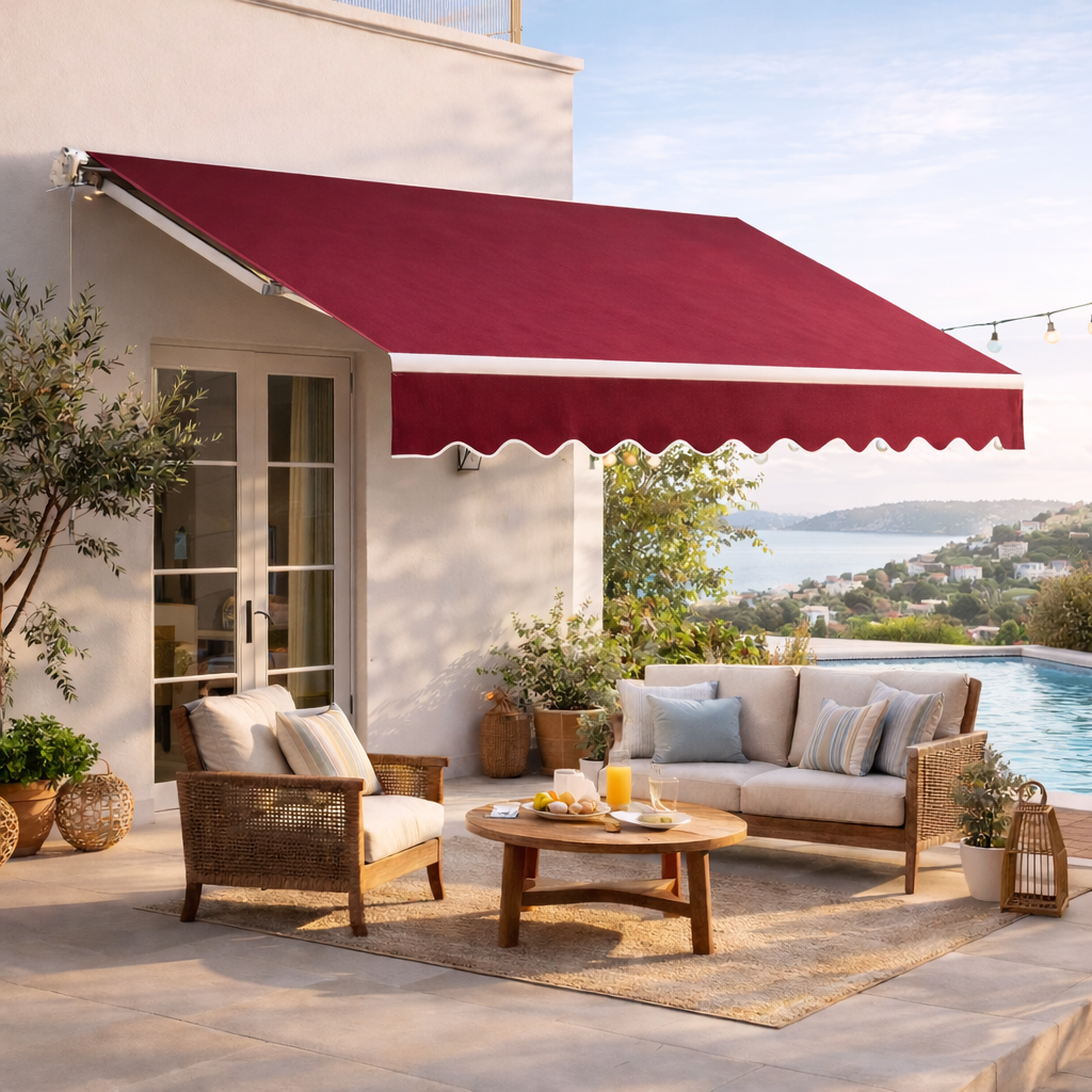 3 x 2.5m Manual Retractable Awning for Patio 45-75° Sun Canopy