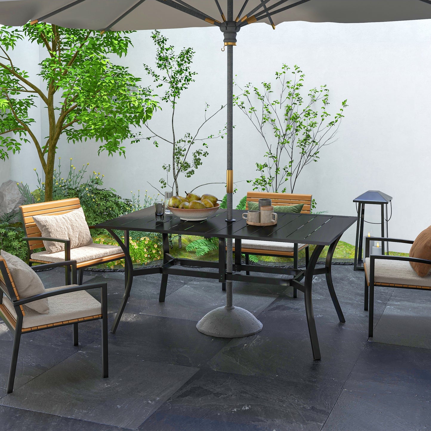 Rectangle Garden Dining Table with Parasol Hole