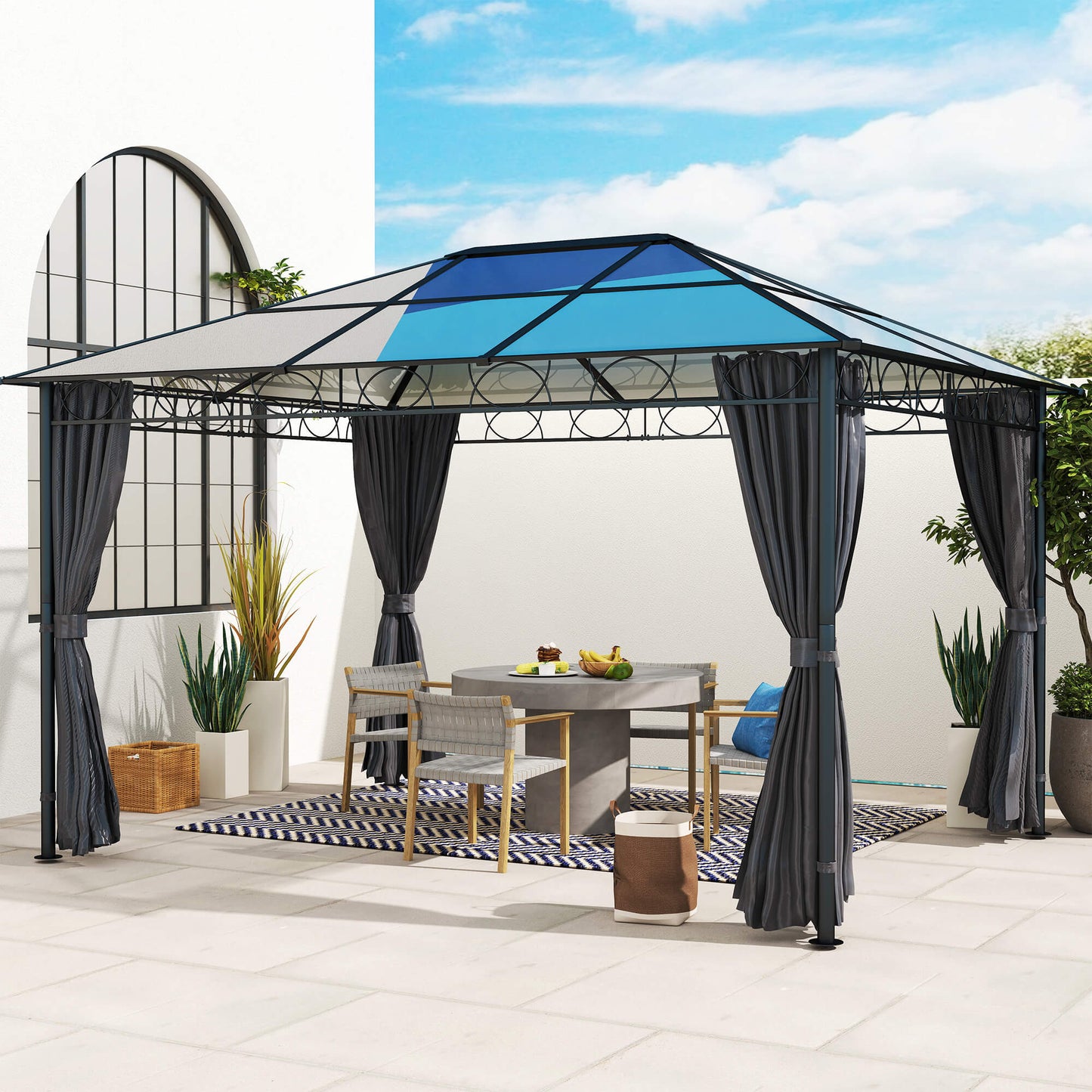 Hardtop Gazebo Garden Pavilion with UV Resistant Polycarbonate Roof