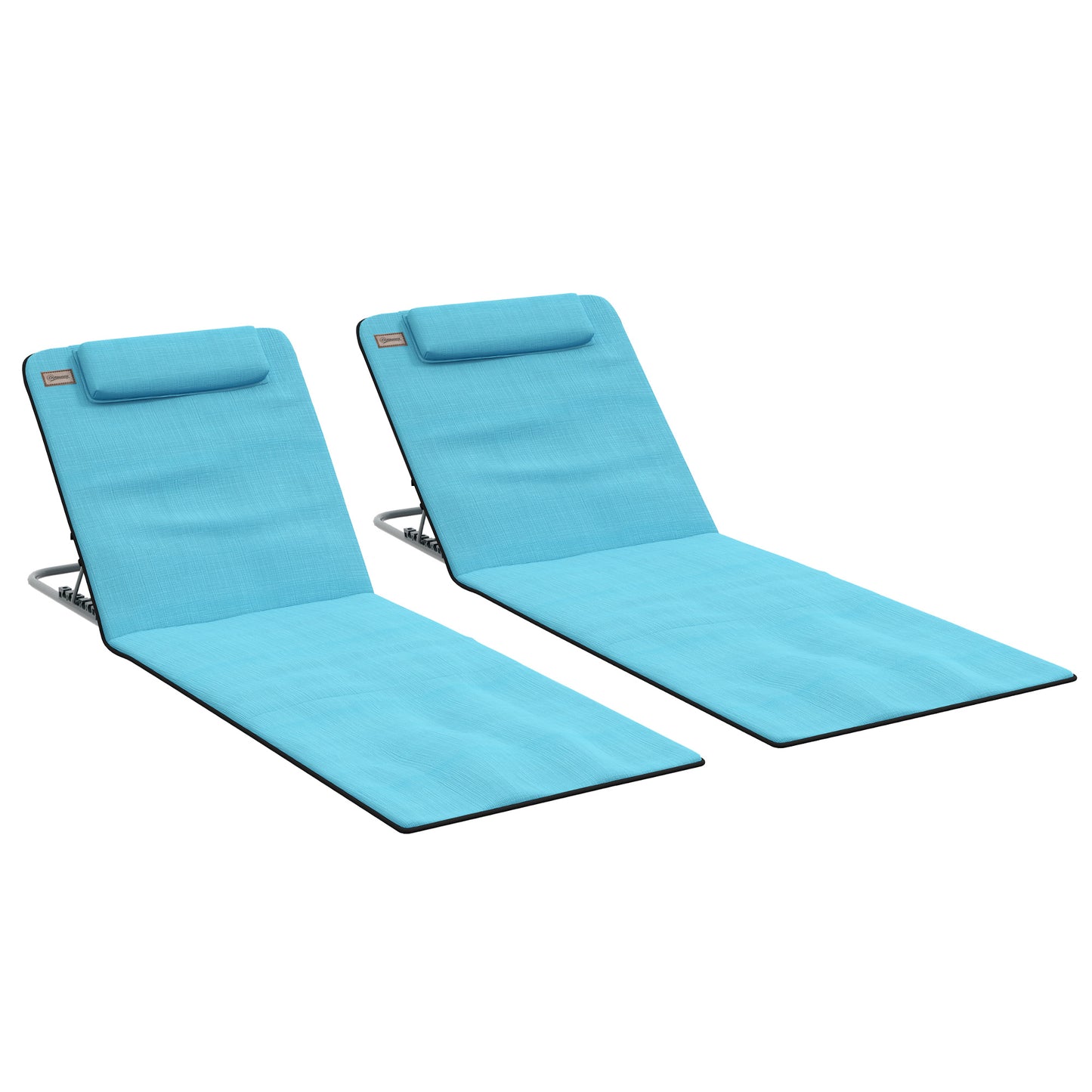 Set of Two Metal Frame Beach Chairs, with Reclining Backs