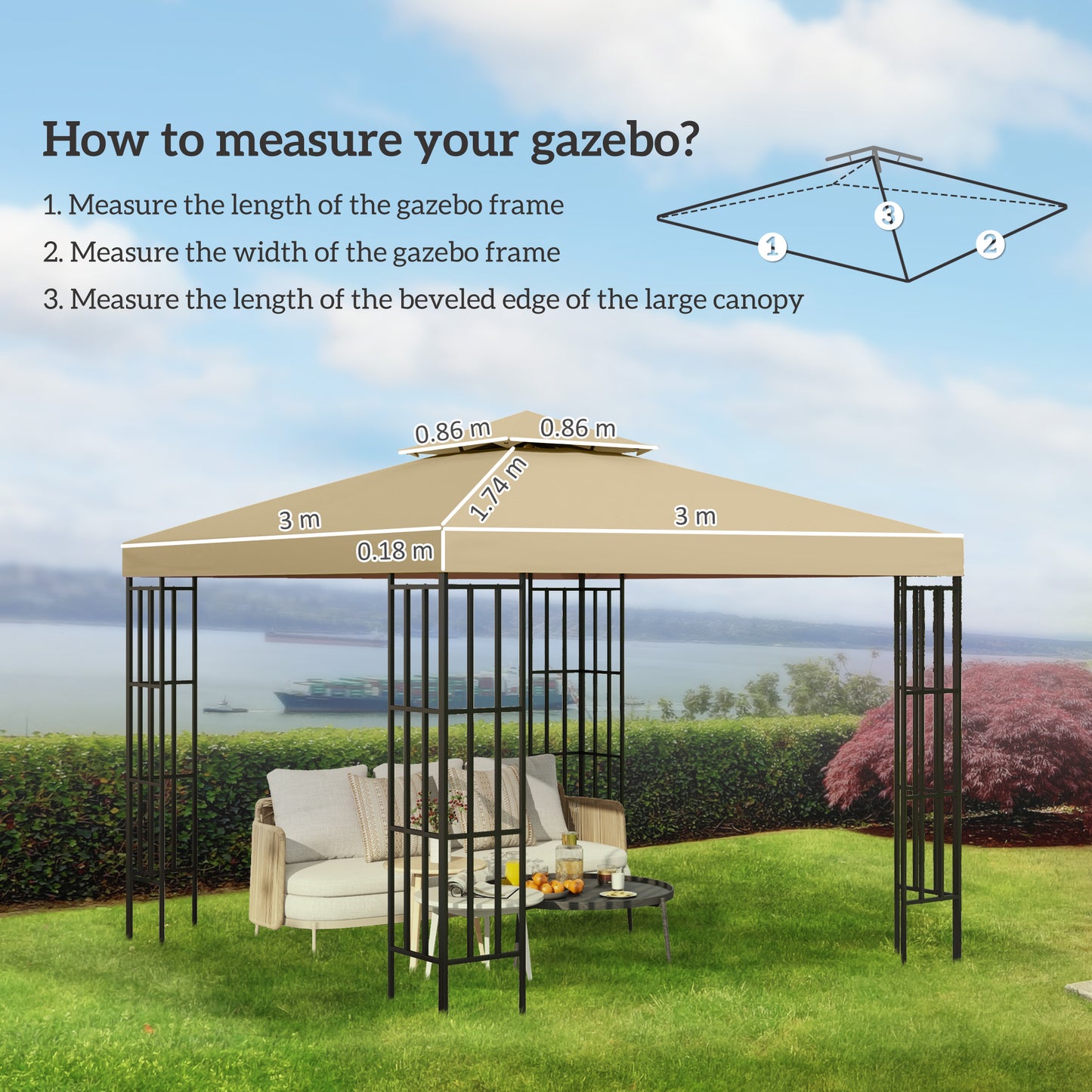 3(m) Gazebo Top Cover Double Tier Canopy Replacement Pavilion Roof