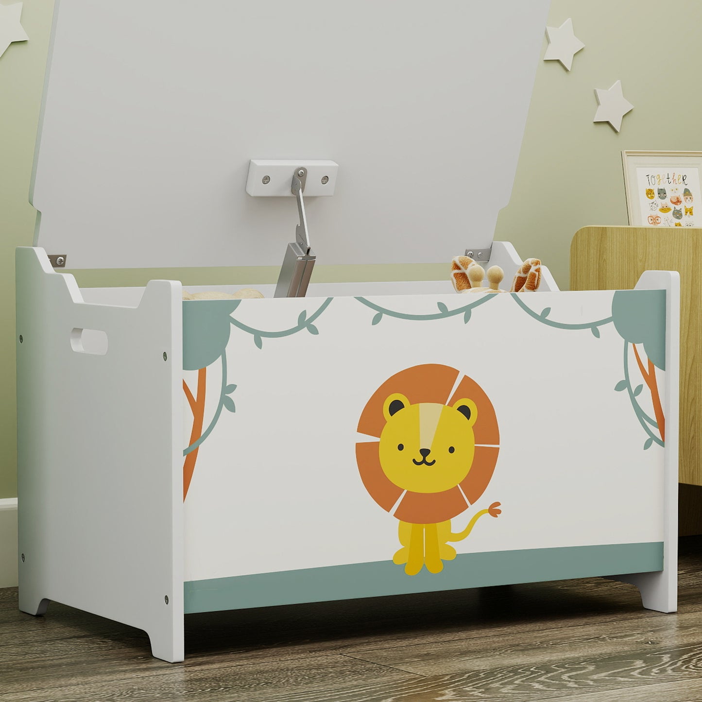 Toy Box with Lid, Safety Hinges and Groove Handles