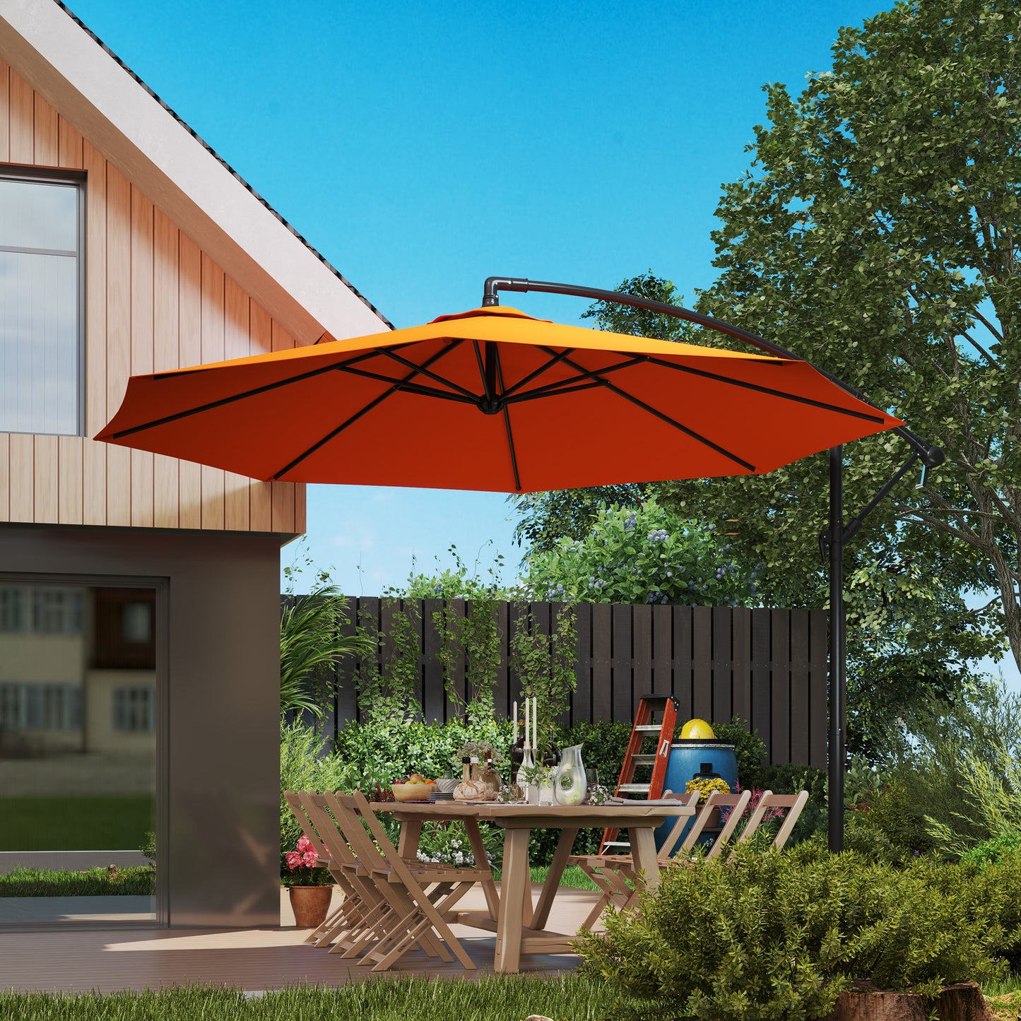 3m Garden Banana Parasol with Cross Base for Garden Family Use