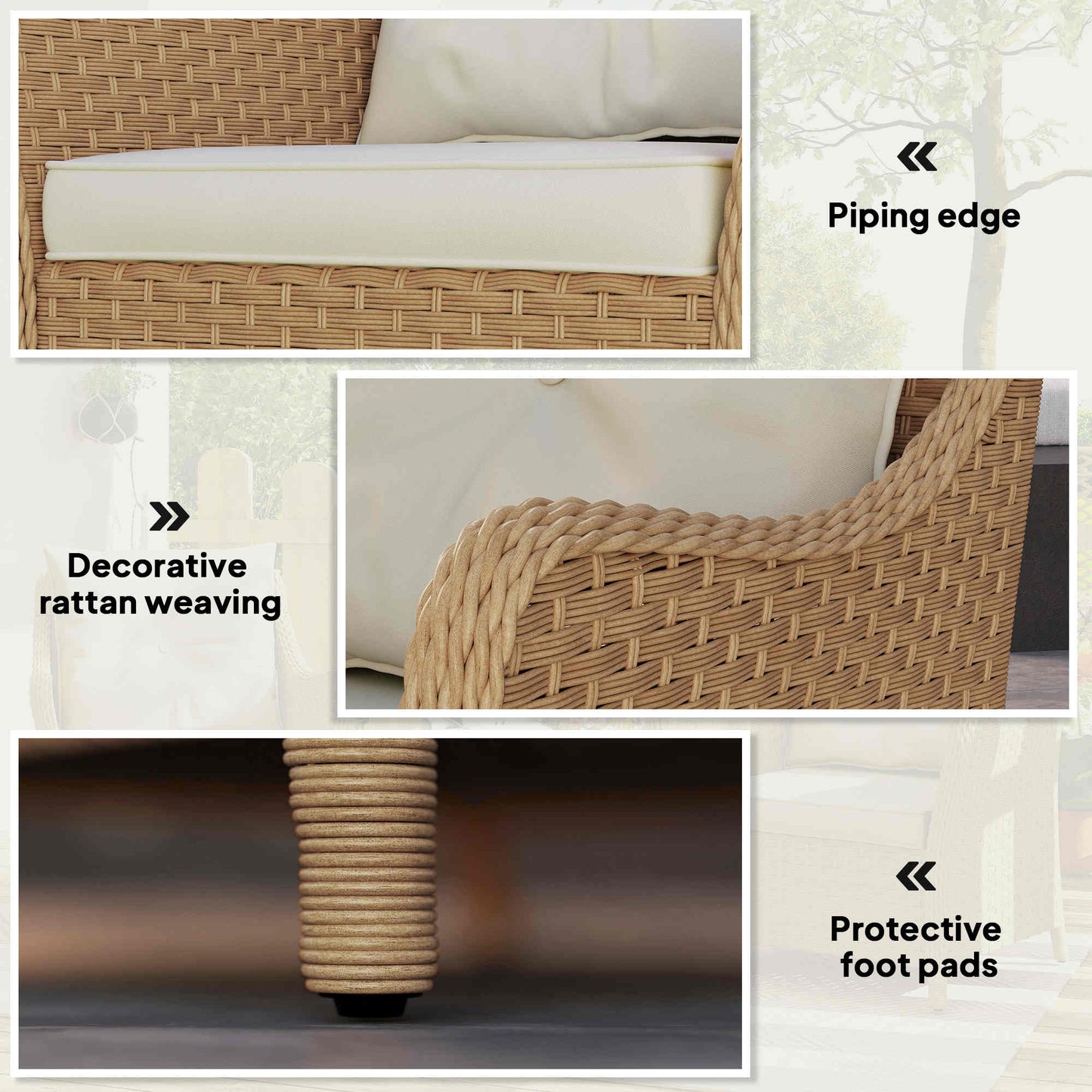 Rattan Garden Chairs Set of 2, Outdoor Rattan Chairs with Cushions