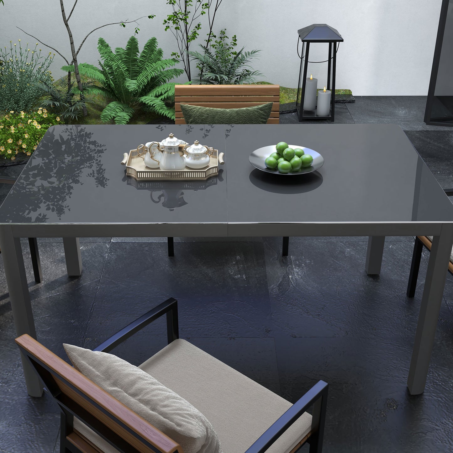 150cm x 88cm Aluminium Table, with Glass Tabletop