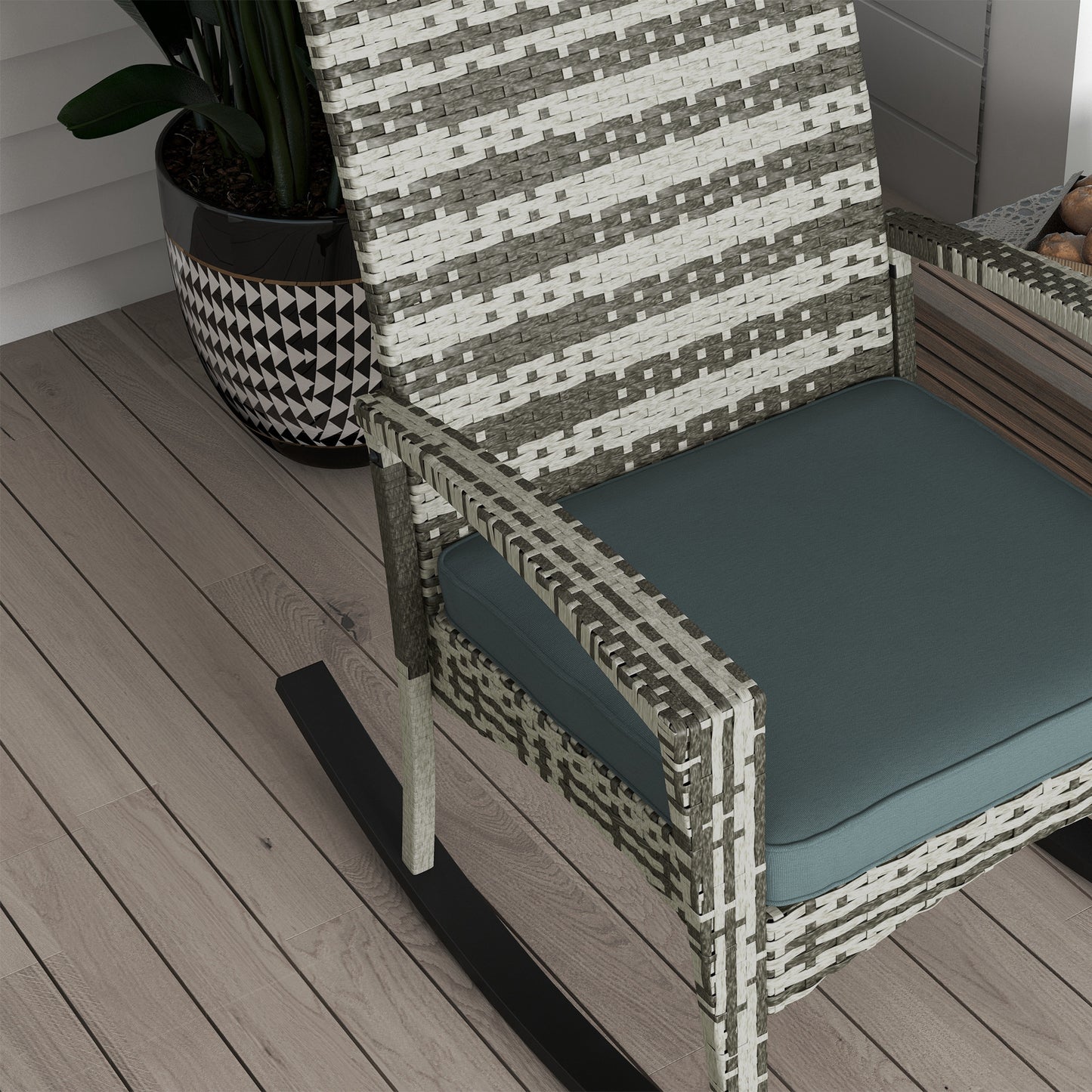 PE Rattan Garden Rocking Chair, Outdoor Rocking with Cushion