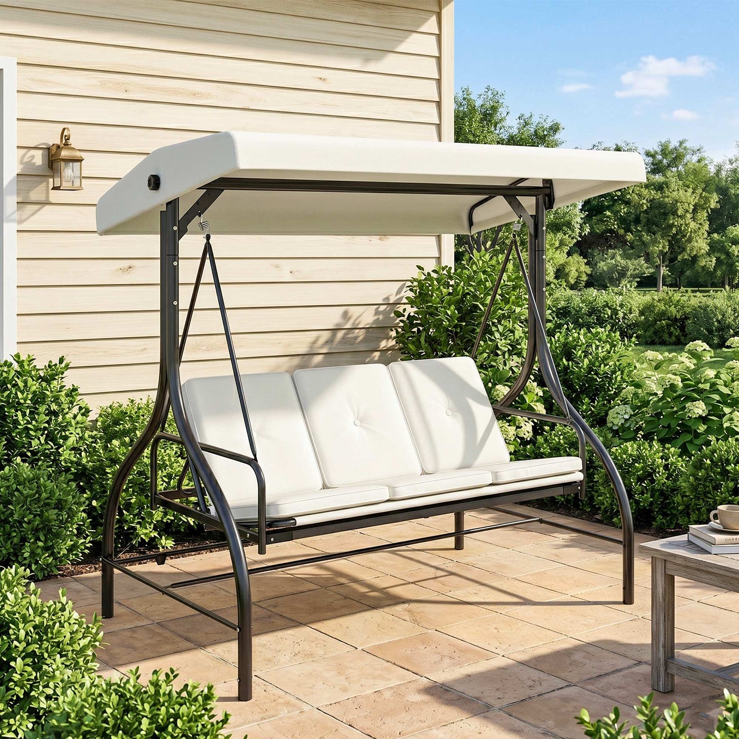 3 Seater Canopy Swing Chair, 2 in 1 Garden Swing Seat Bed