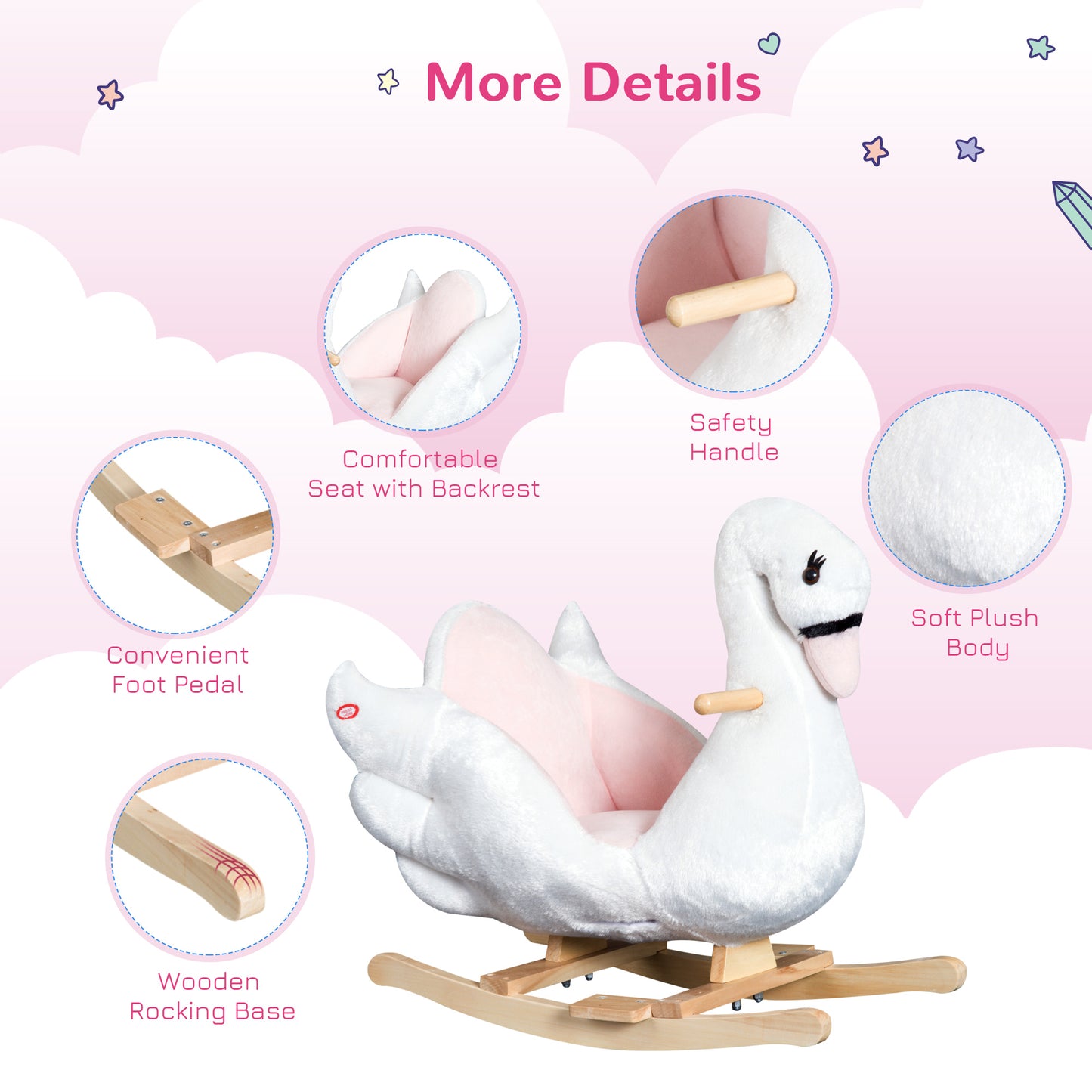 Kids Rocking Horse Plush Ride On Swan Toy w/ Safety Seat
