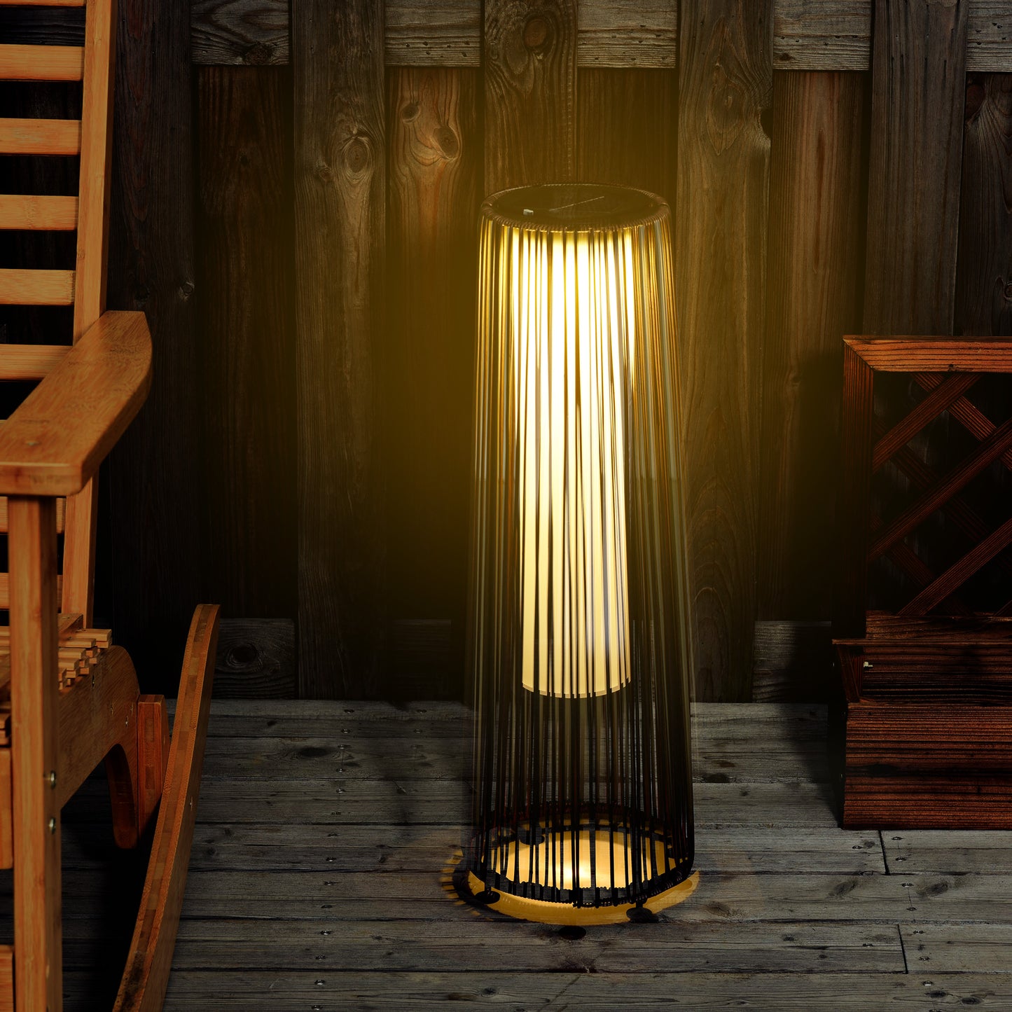 Patio Garden PE Rattan Solar Lights Woven Resin Wicker Lantern Auto
