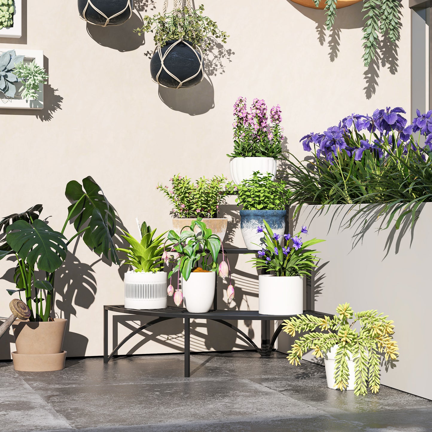 Three-Tier Corner Metal Plants Shelves