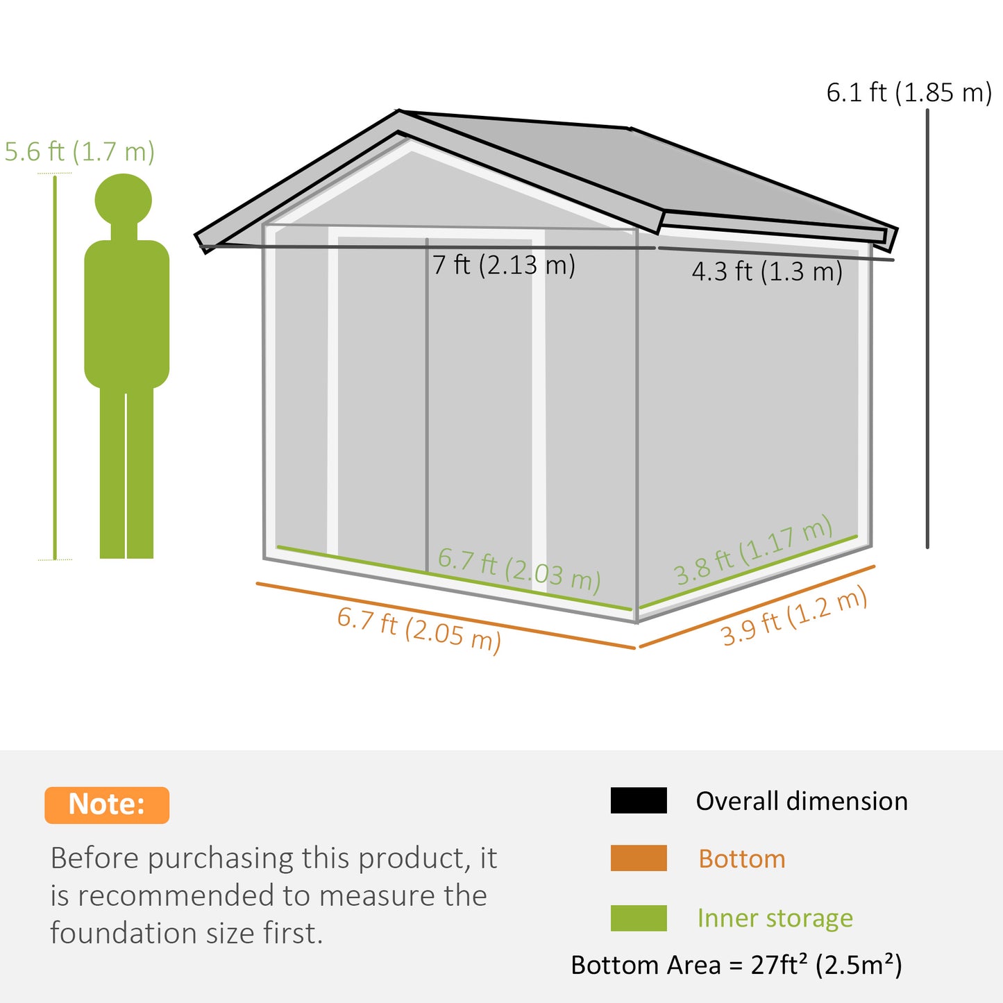 7 x 4ft Metal Garden Shed, Outdoor Storage Tool House