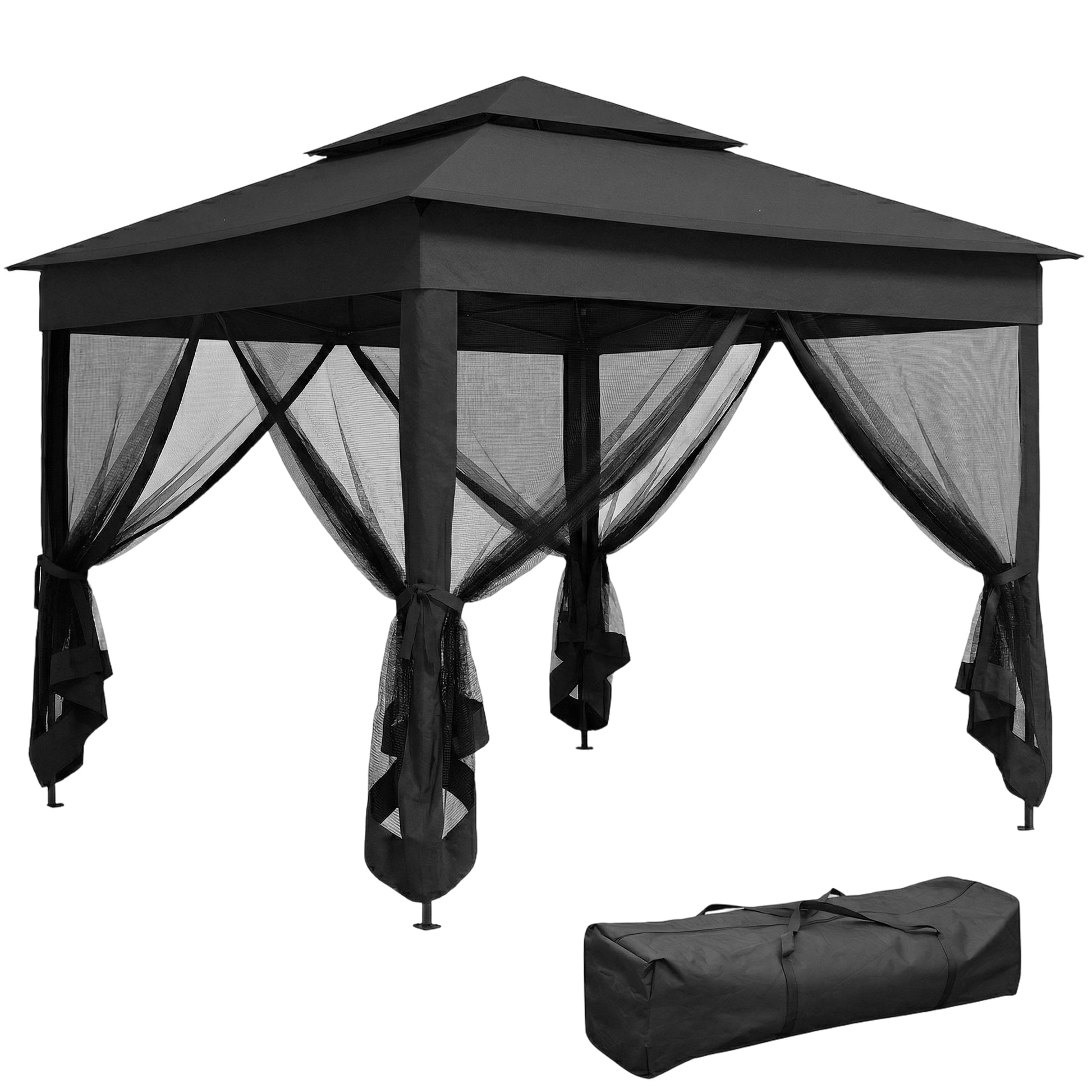 3 x 3(m) Pop Up Gazebo, Double-roof Garden Tent with Netting (1)