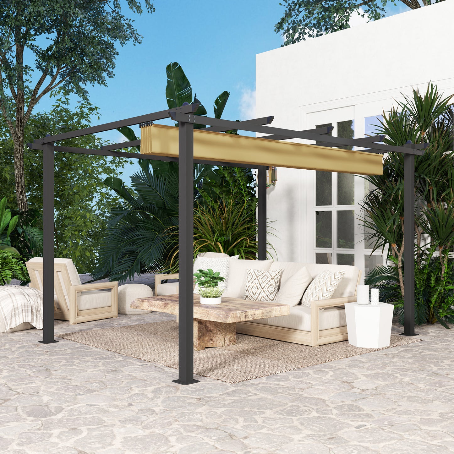 3 x 4m Aluminium Pergola, with Retractable Roof