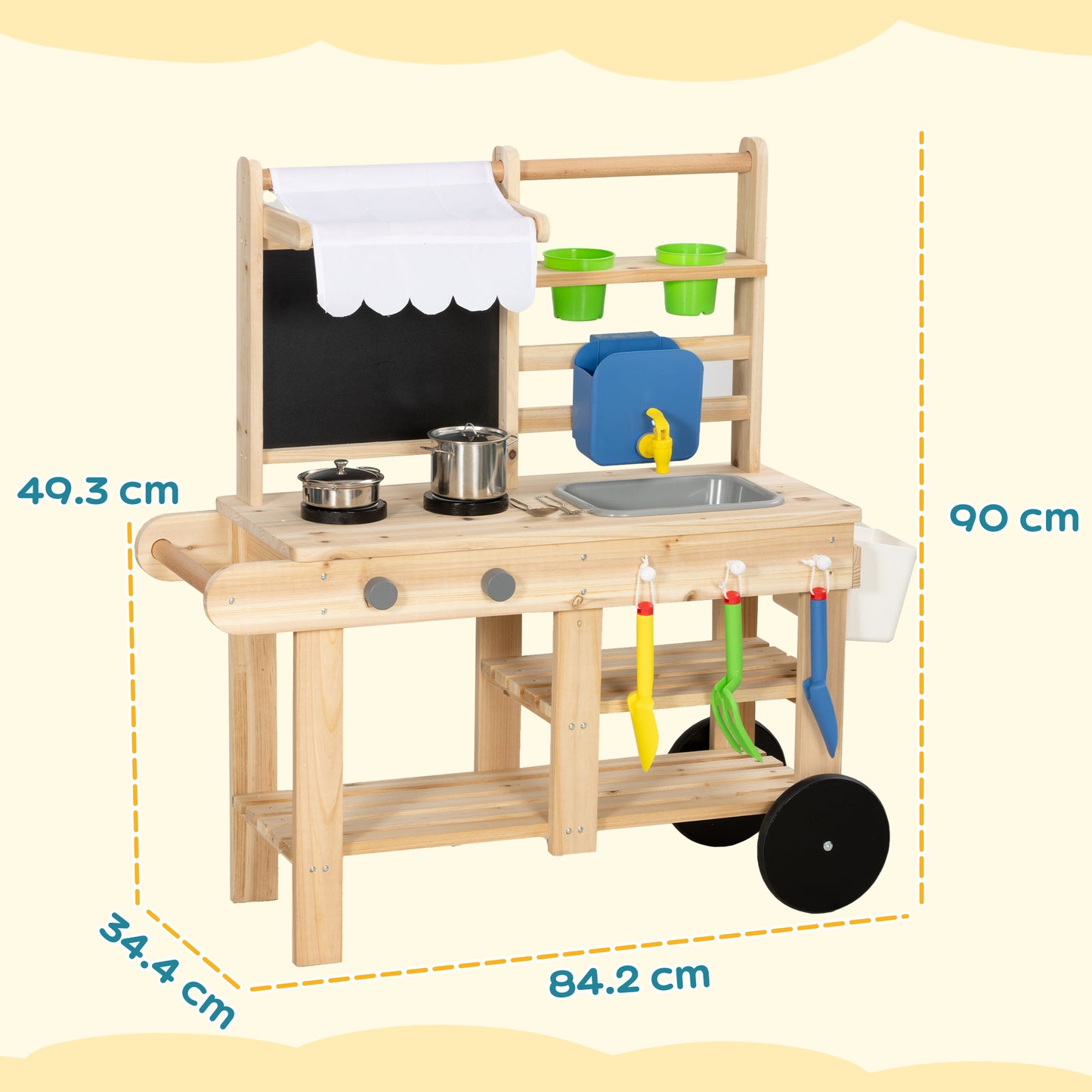 Mud Kitchen with Real Water Faucet Pretend Play Kitchen Playset