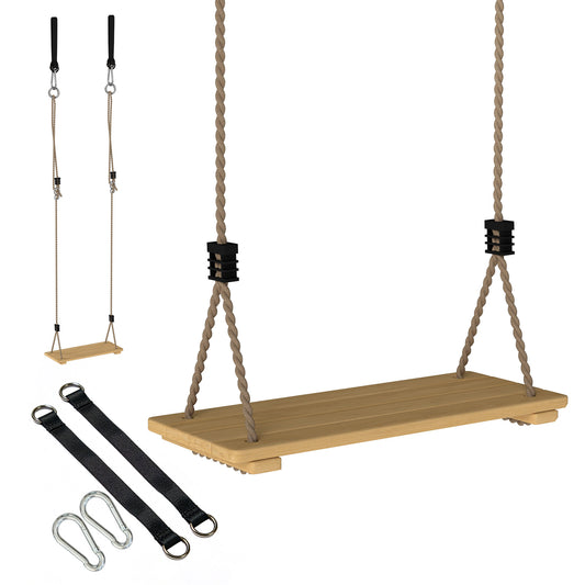 Wooden Swing Seat, Kids Swing Set with Adjustable Rope