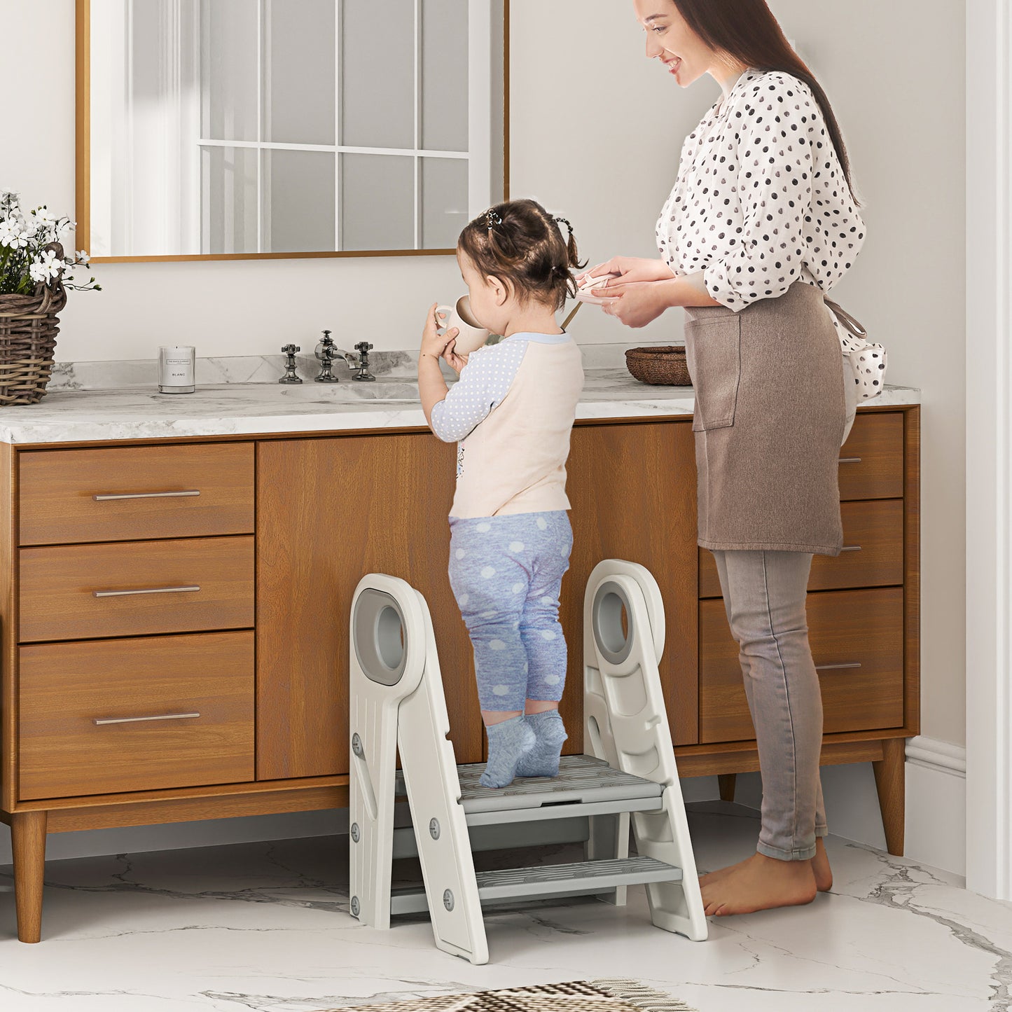 Foldable and Adjustable Kids Step Stool with Handle, Non-Slip