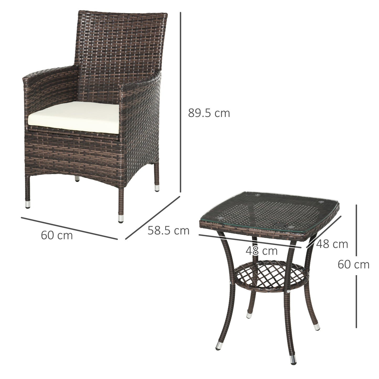 Three-Piece Rattan Chair Set, with Cushions