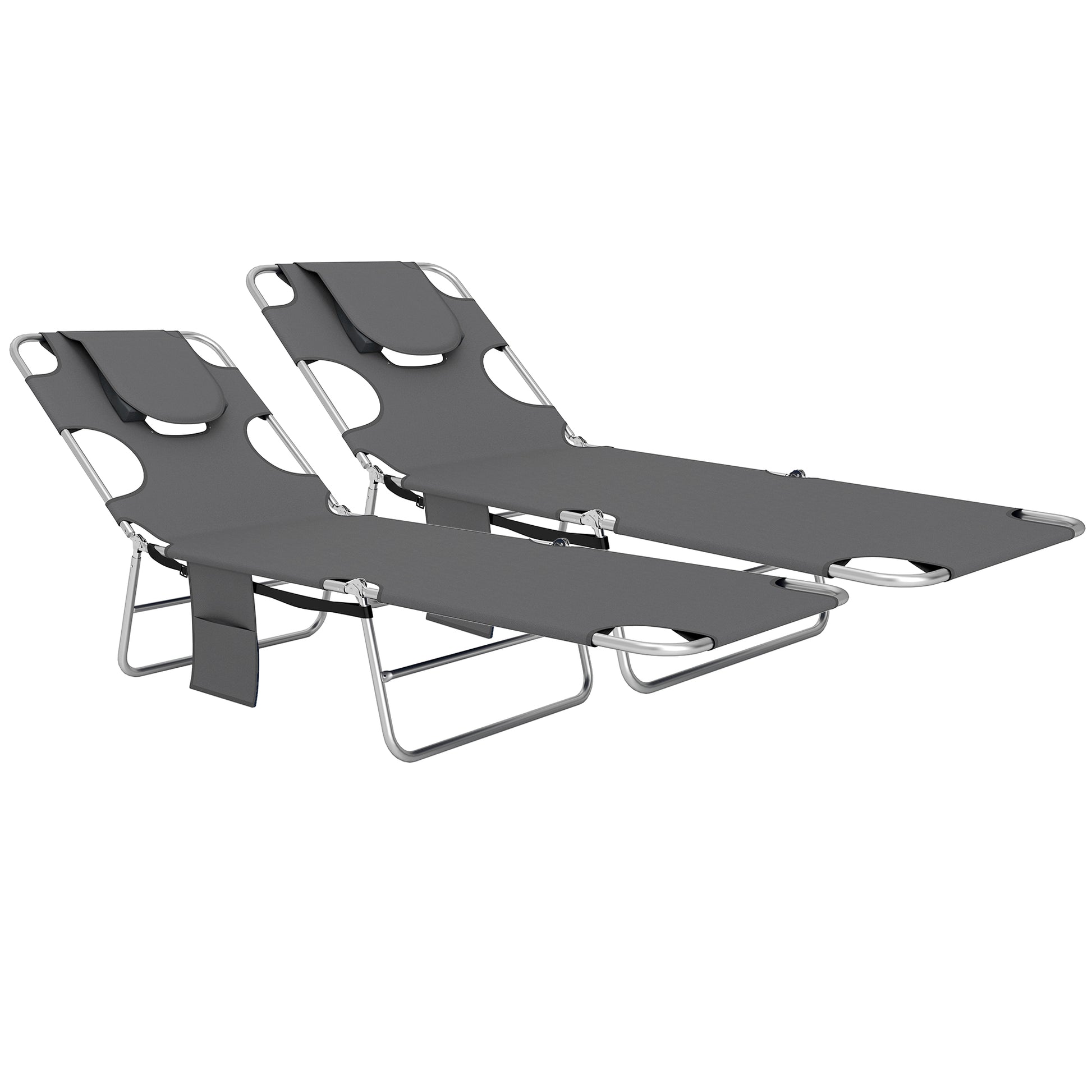 Foldable Sun Lounger Set of 2, Beach Chaise Lounge with Reading Hole