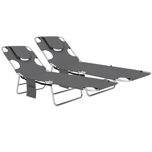 Foldable Sun Lounger Set of 2, Beach Chaise Lounge with Reading Hole