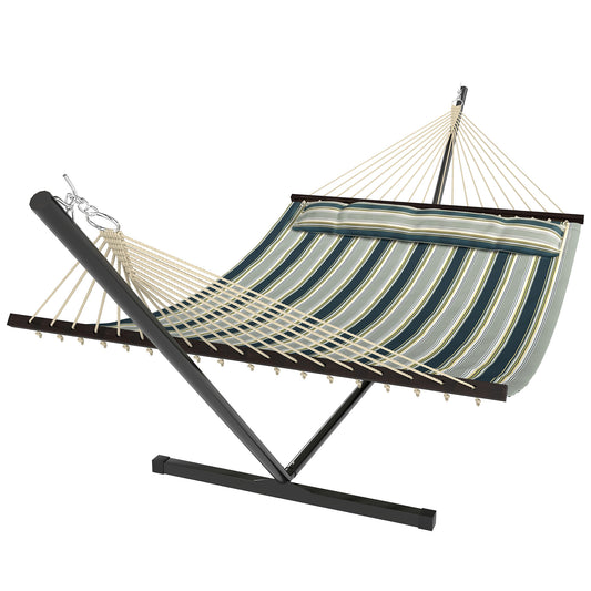 Outdoor Hammock with Stand Detachable Pillow Striped Swing Steel