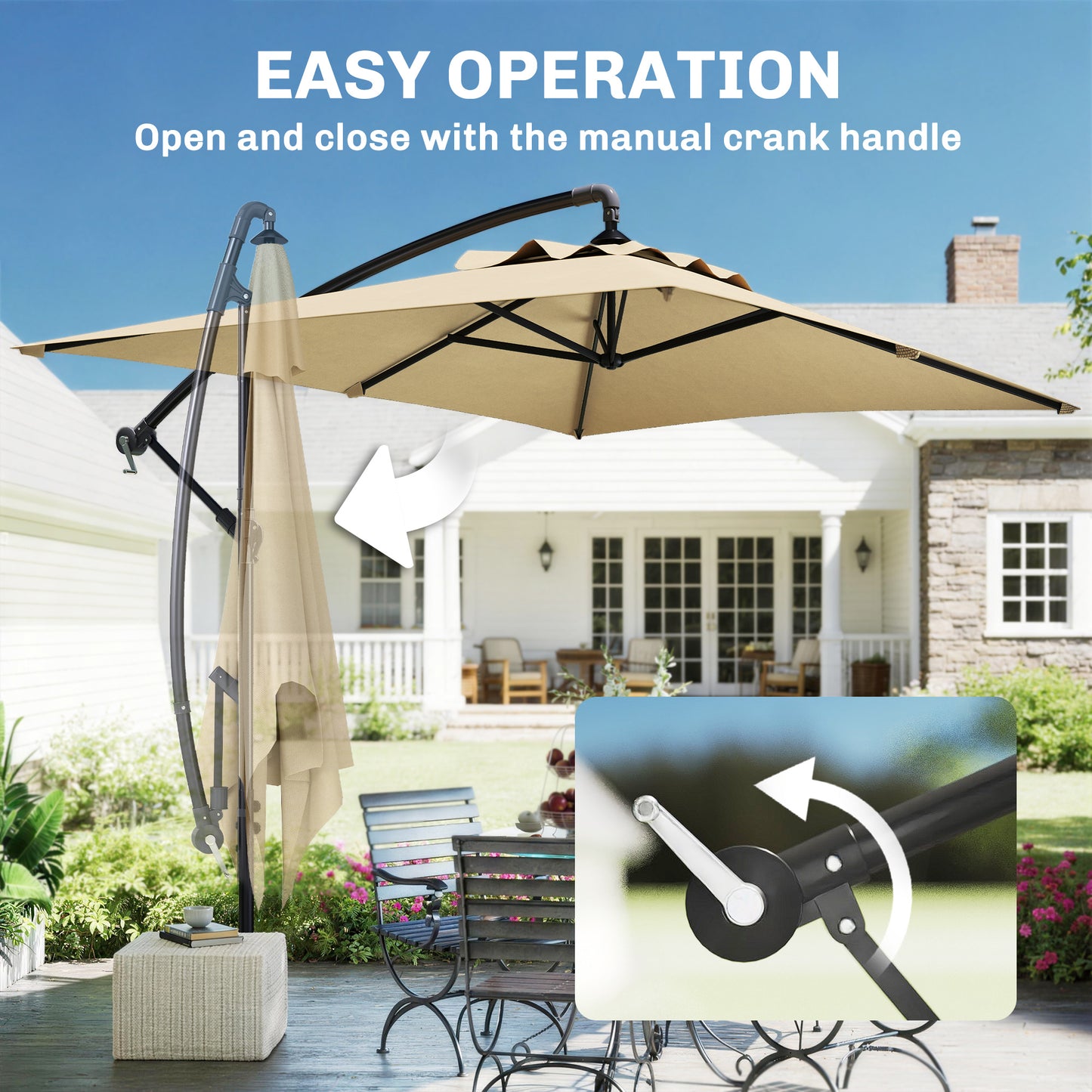 3m Square Canopy Cantilever Parasol, with Cross Base