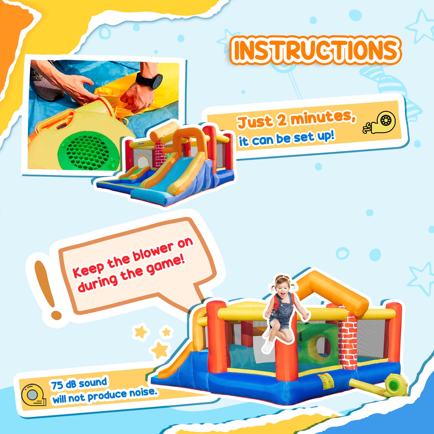 4 in 1 Kids Bouncy Castle Extra Large Double Slides & Trampoline
