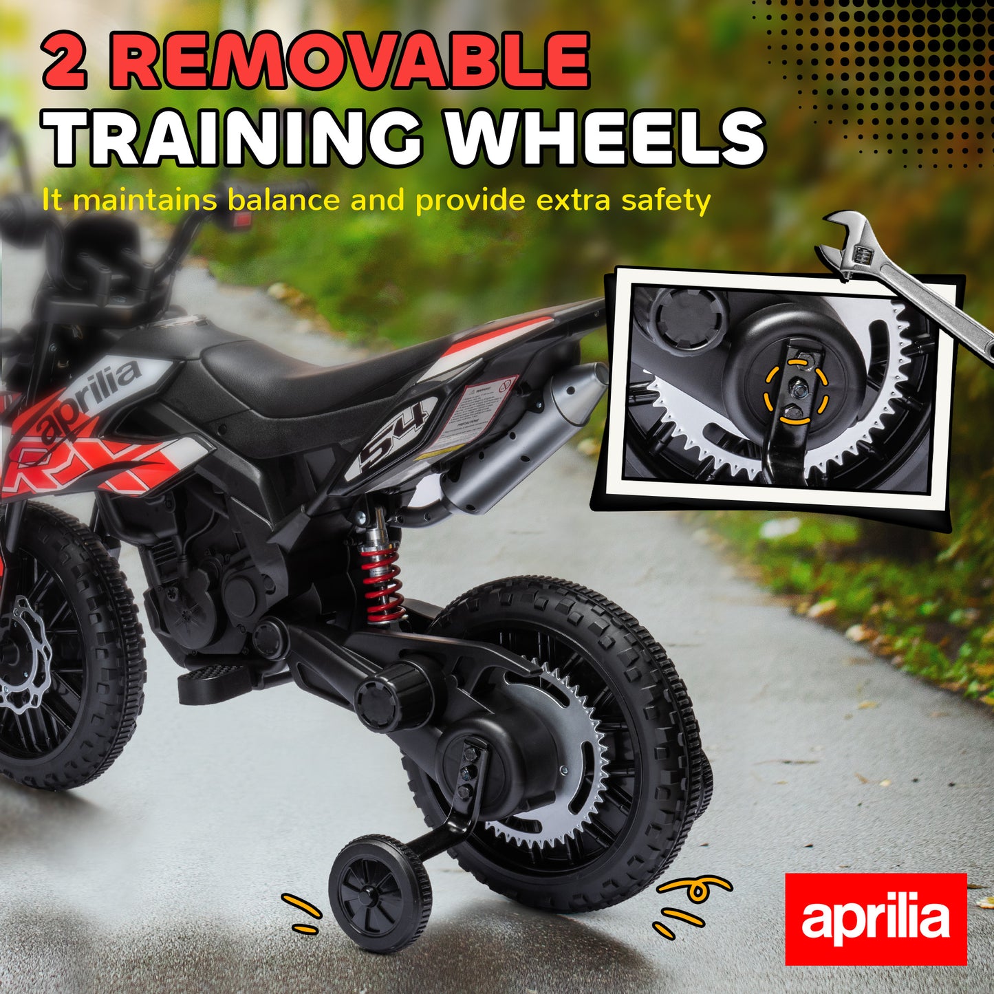 12V Aprilia Licensed Kids Motorbike with Training Wheels (1)