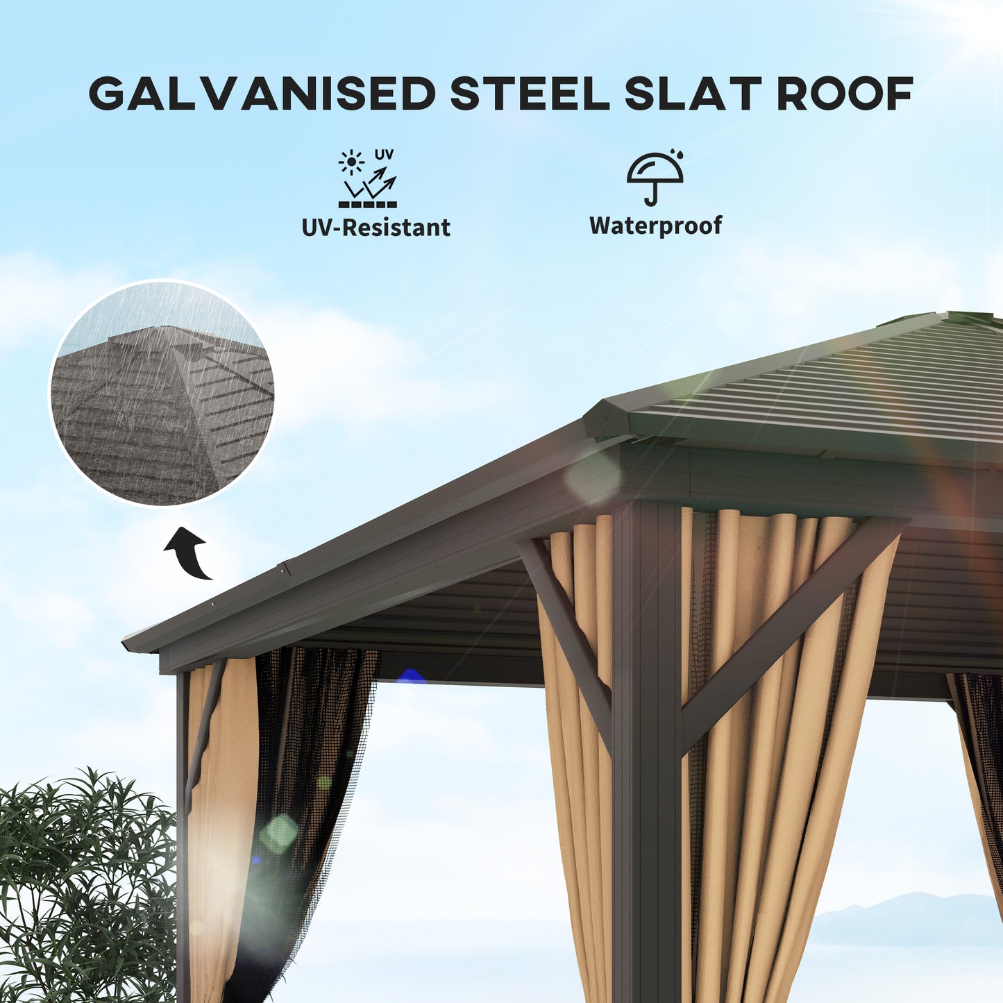 3 x 3(m) Metal Hardtop Gazebo, with Curtains and Accessories